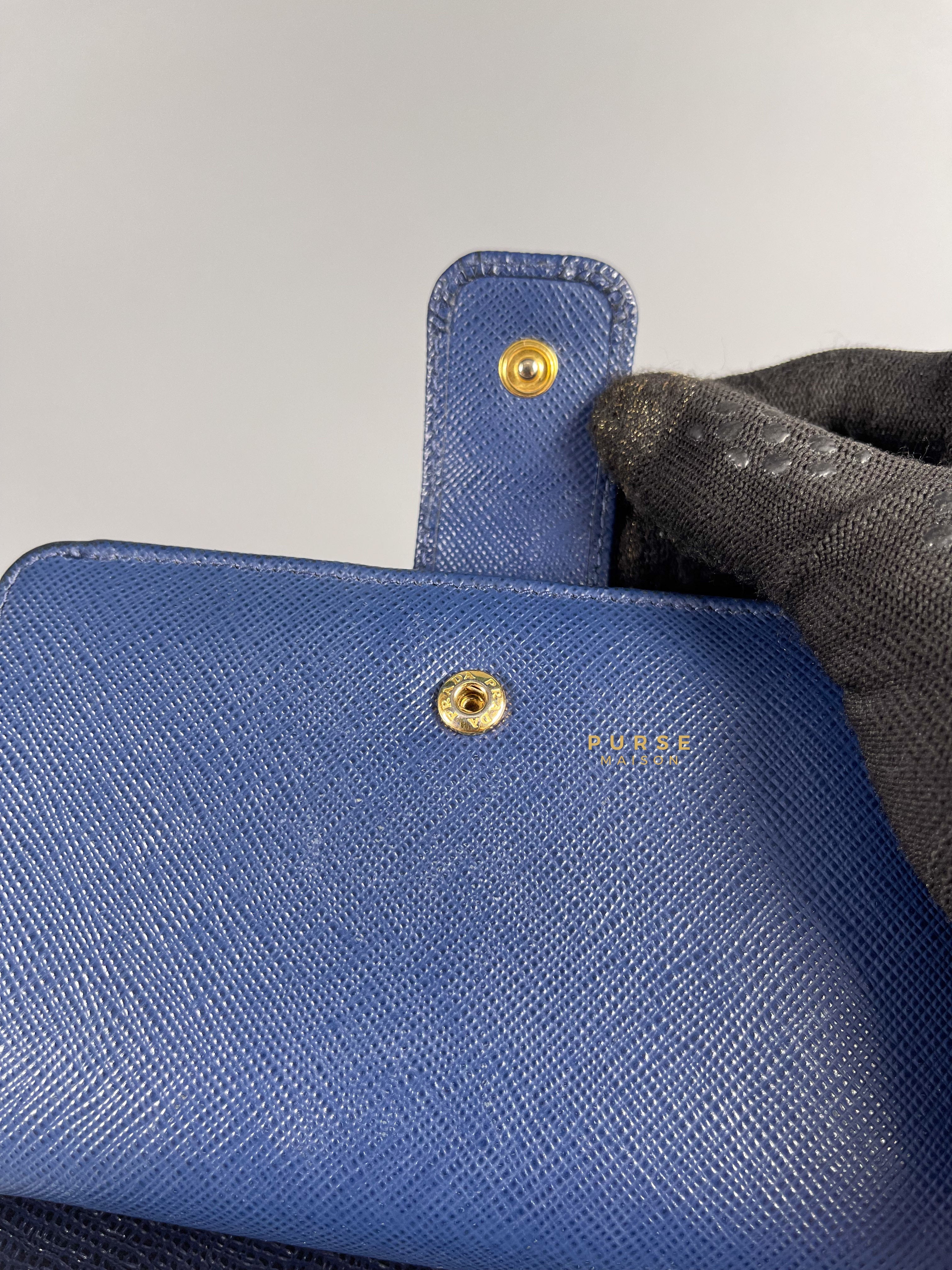 Prada 1ML225 Bifold Small Blue Safiano Leather | Purse Maison Luxury Bags Shop