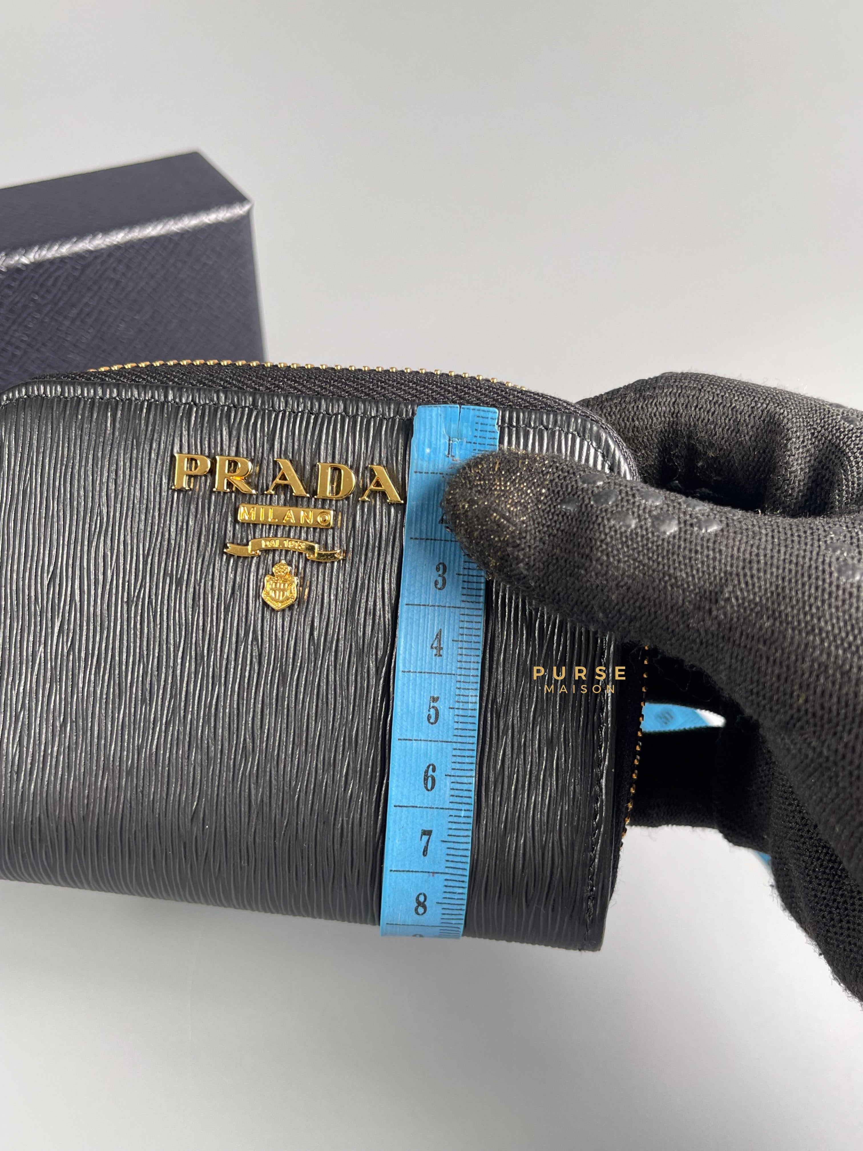 Prada 1MM268 Zip Card Holder Black Vitello | Purse Maison Luxury Bags Shop