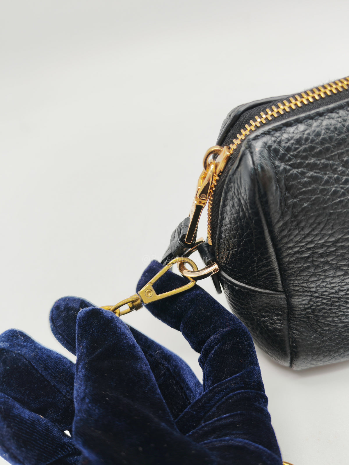 Prada 1ND004 Vitello Daino Cosmetic Pouch in Black Grained Leather and Gold Hardware | Purse Maison Luxury Bags Shop