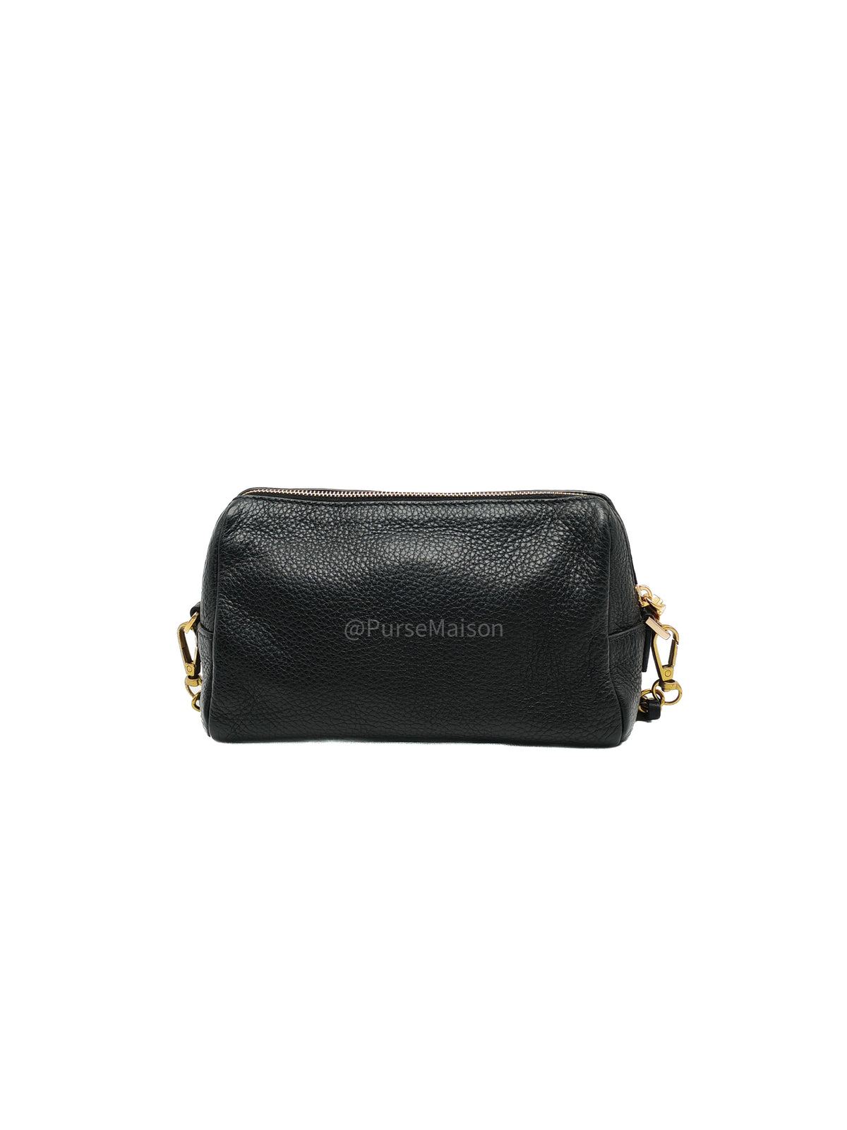 Prada 1ND004 Vitello Daino Cosmetic Pouch in Black Grained Leather and Gold Hardware | Purse Maison Luxury Bags Shop