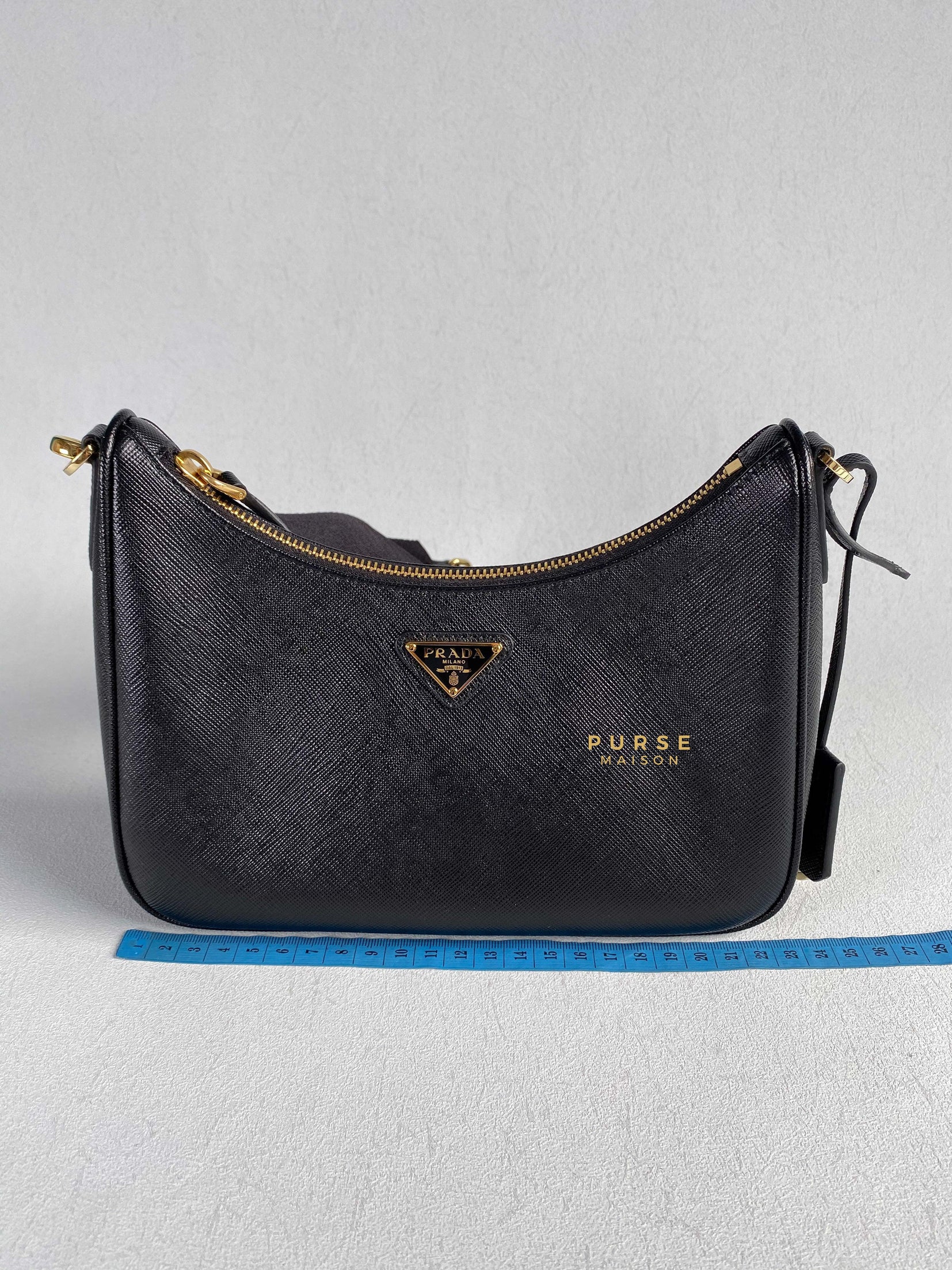Prada Bandoliera Saffiano Lux Re-edition 2005 Black Shoulder Bag | Purse Maison Luxury Bags Shop