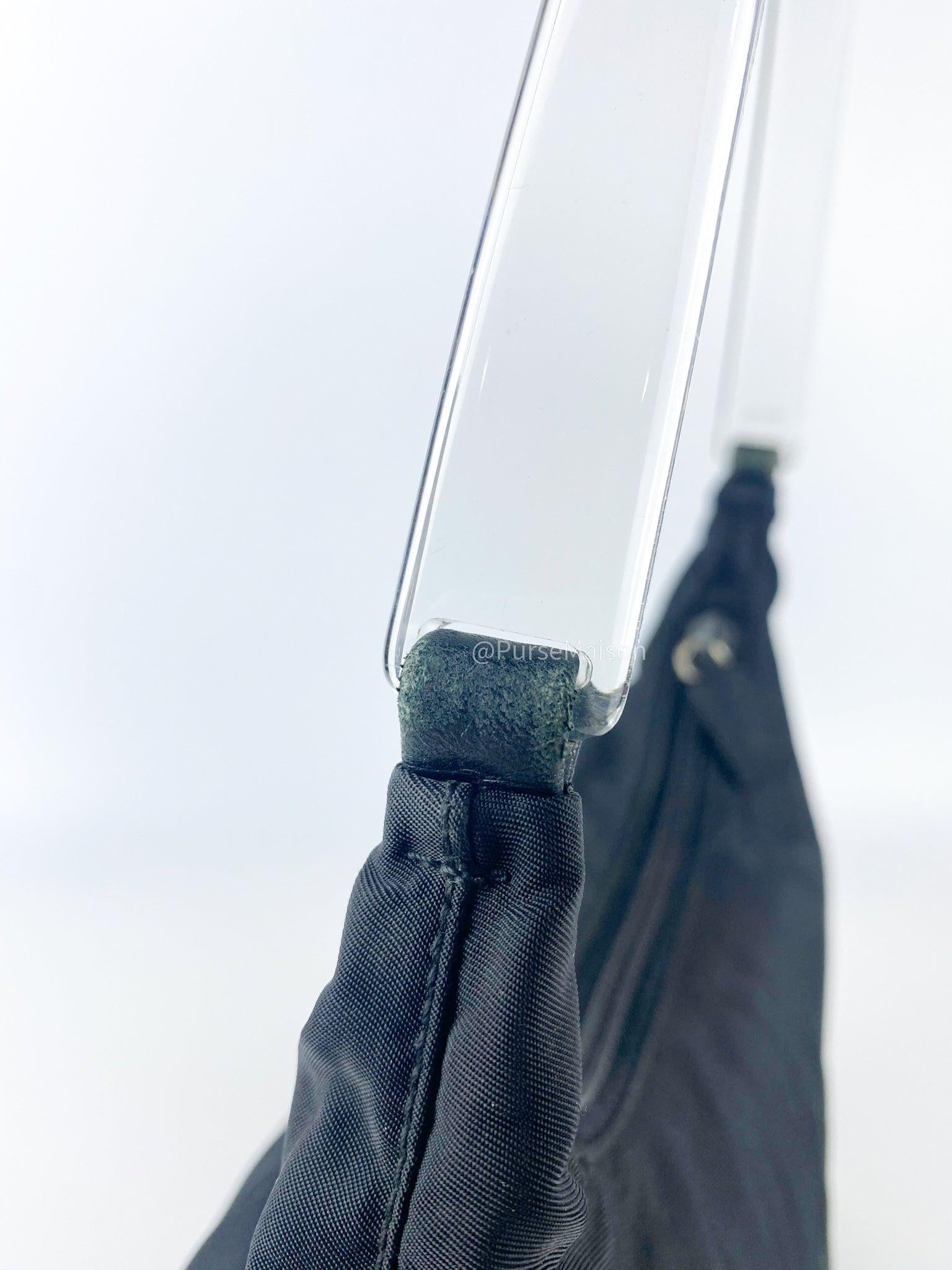 Prada Black Nylon Hand Bag with Transparent Handle | Purse
