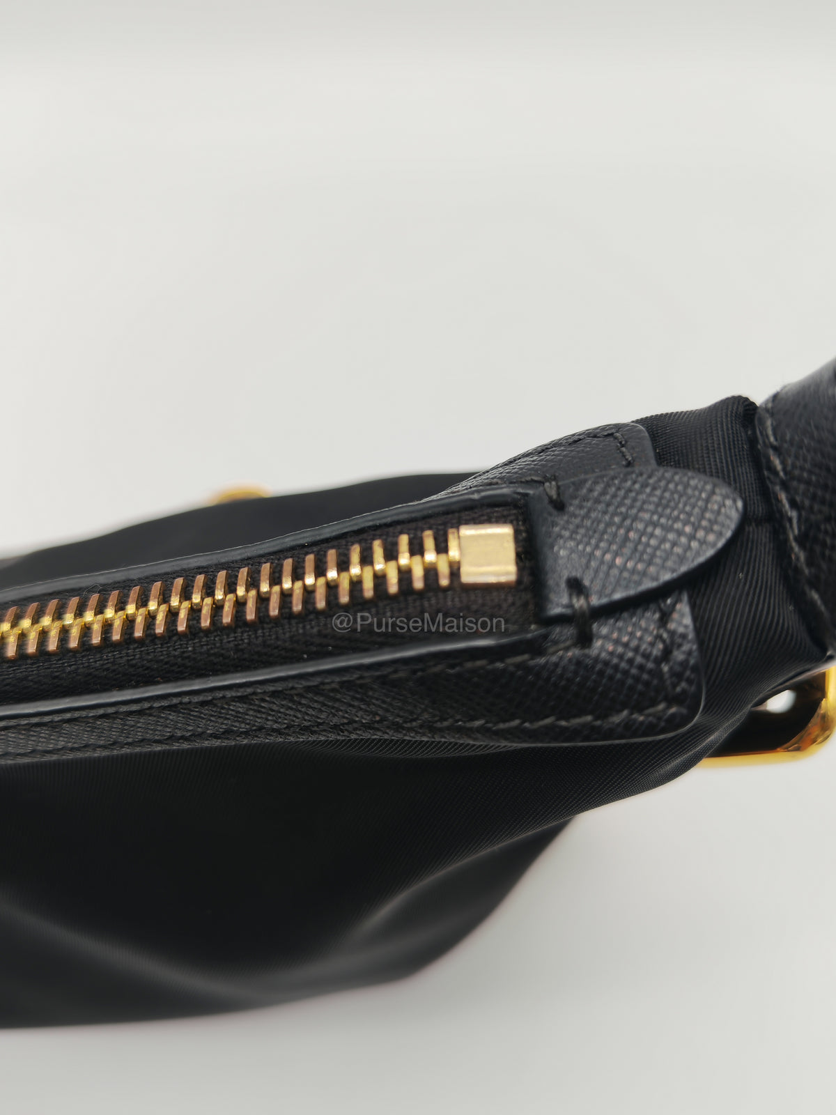 Prada Black Tessuto Nylon and Saffiano Leather Trim Small Crossbody Bag Gold Hardware | Purse Maison Luxury Bags Shop