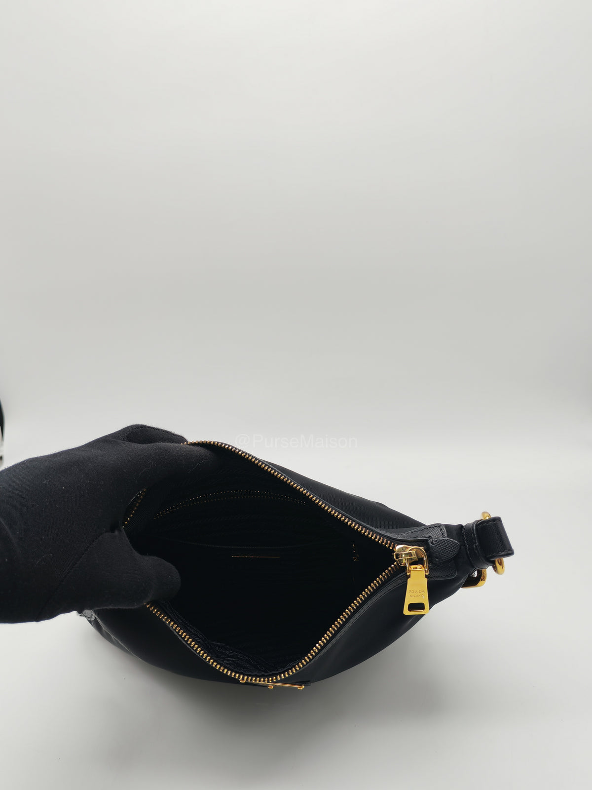 Prada Black Tessuto Nylon and Saffiano Leather Trim Small Crossbody Bag Gold Hardware | Purse Maison Luxury Bags Shop