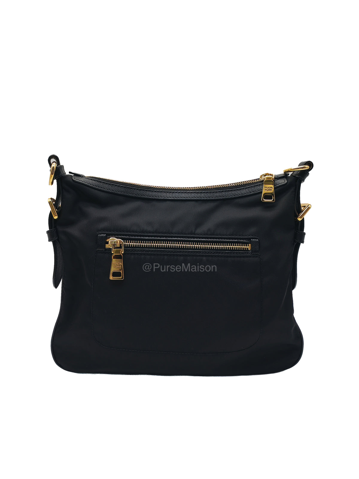 Prada Black Tessuto Nylon and Saffiano Leather Trim Small Crossbody Bag Gold Hardware | Purse Maison Luxury Bags Shop