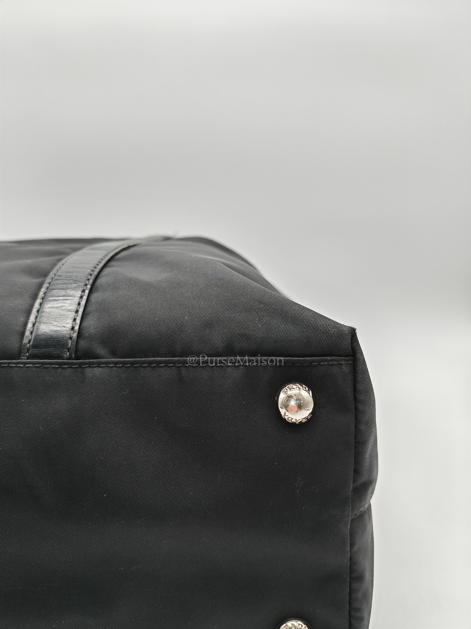 Prada BN1057 Boston Bag in Black Tessuto Nylon and Saffiano Leather Trim Silver Hardware | Purse Maison Luxury Bags Shop