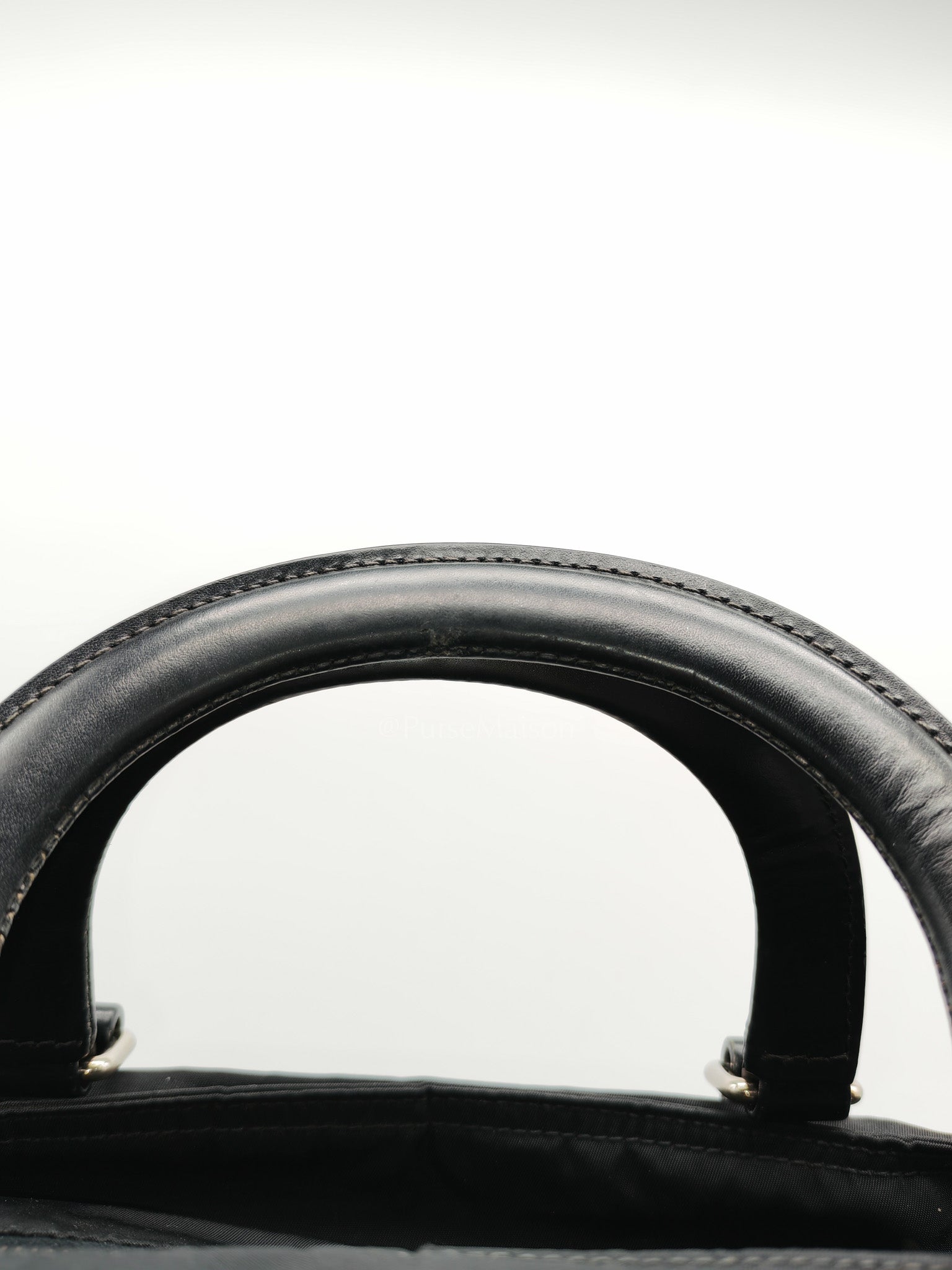 Prada BN1057 Boston Bag in Black Tessuto Nylon and Saffiano Leather Trim Silver Hardware | Purse Maison Luxury Bags Shop
