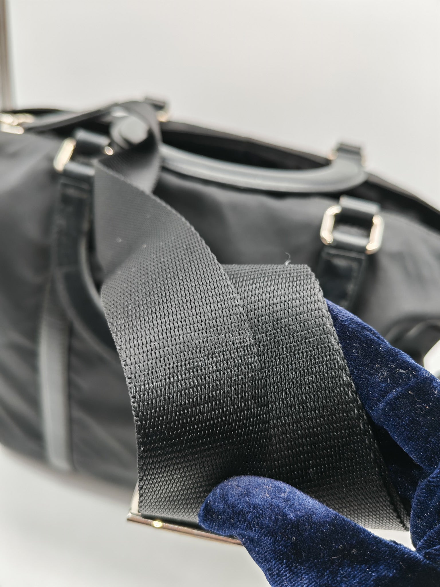 Prada BN1057 Boston Bag in Black Tessuto Nylon and Saffiano Leather Trim Silver Hardware | Purse Maison Luxury Bags Shop