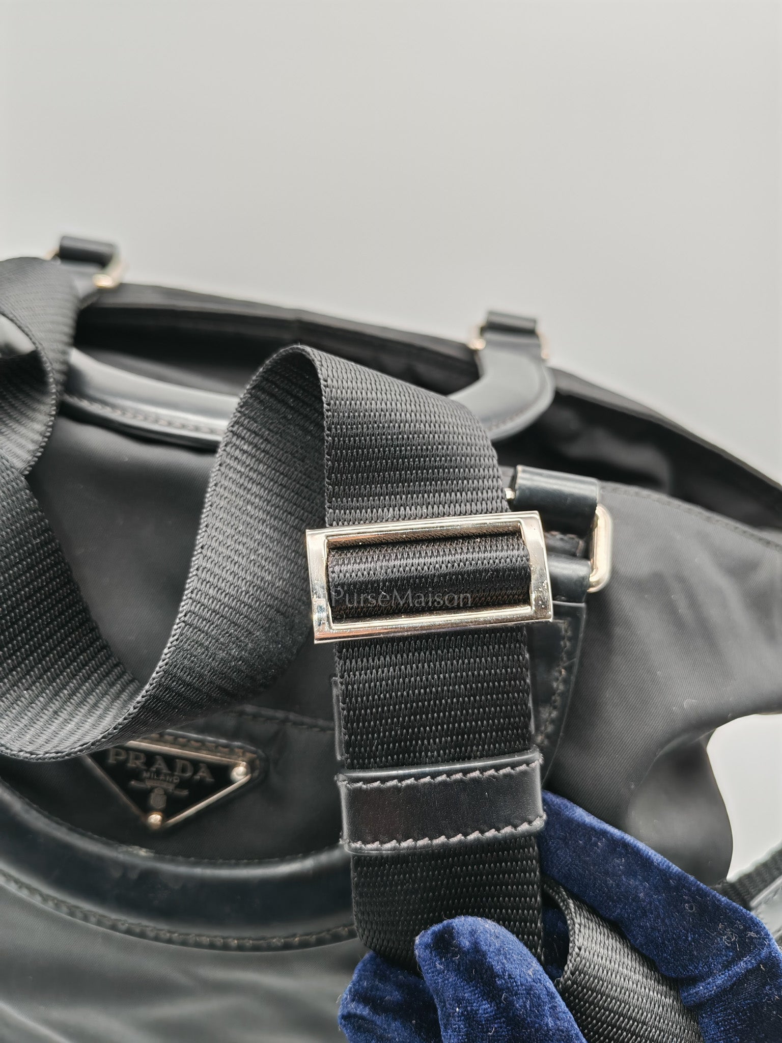 Prada BN1057 Boston Bag in Black Tessuto Nylon and Saffiano Leather Trim Silver Hardware | Purse Maison Luxury Bags Shop