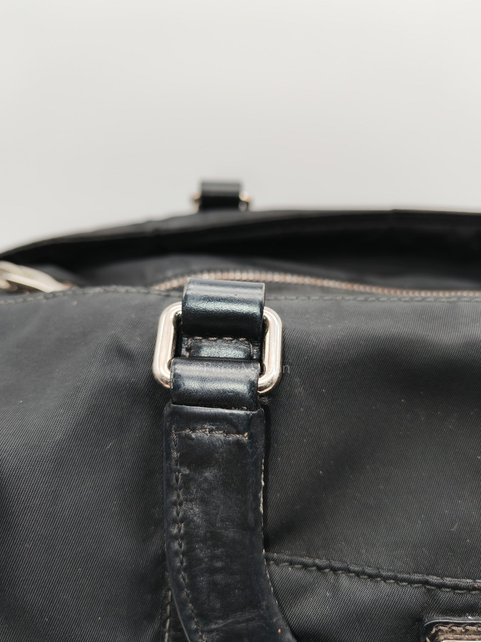 Prada BN1057 Boston Bag in Black Tessuto Nylon and Saffiano Leather Trim Silver Hardware | Purse Maison Luxury Bags Shop