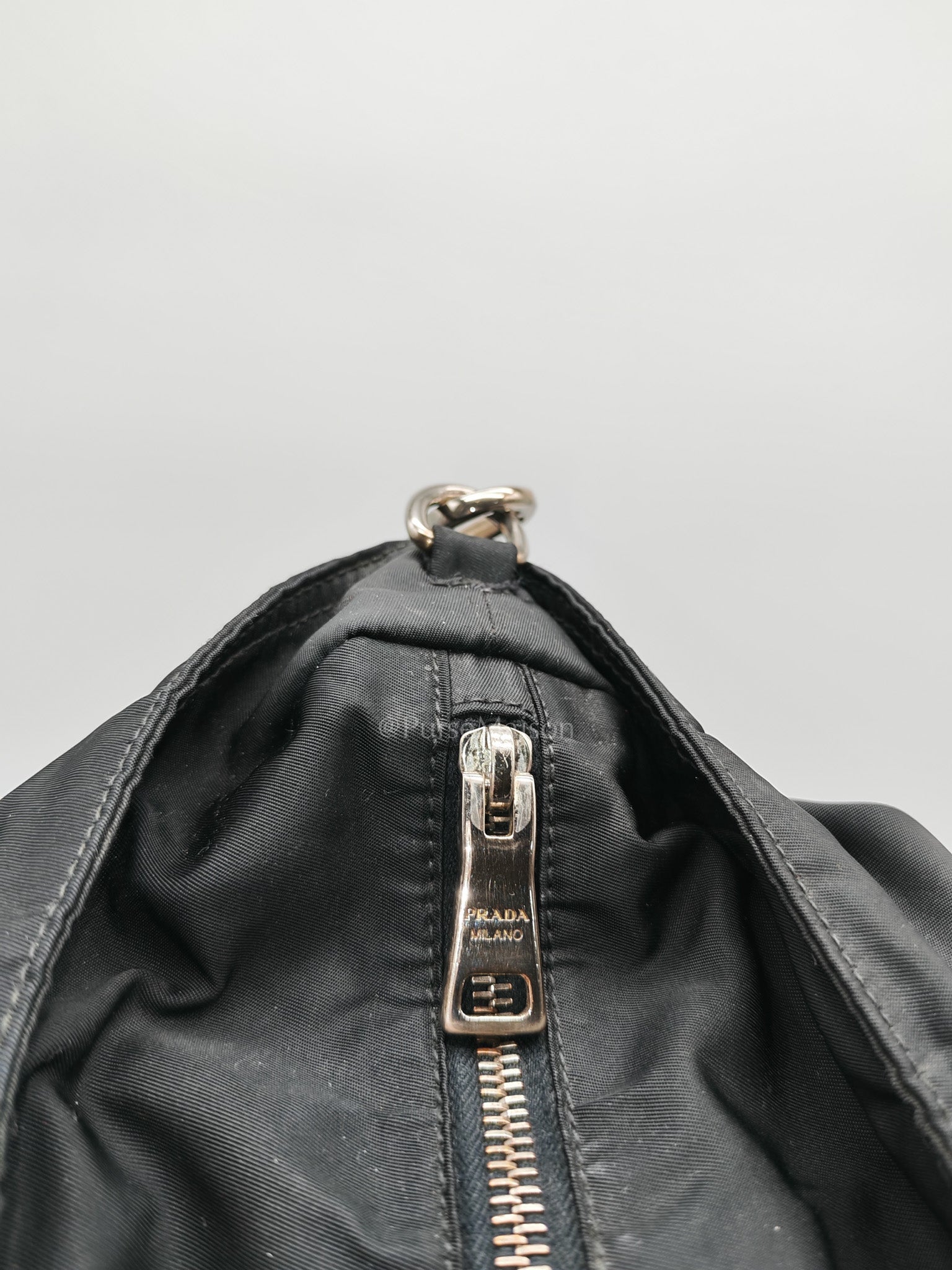 Prada BN1057 Boston Bag in Black Tessuto Nylon and Saffiano Leather Trim Silver Hardware | Purse Maison Luxury Bags Shop