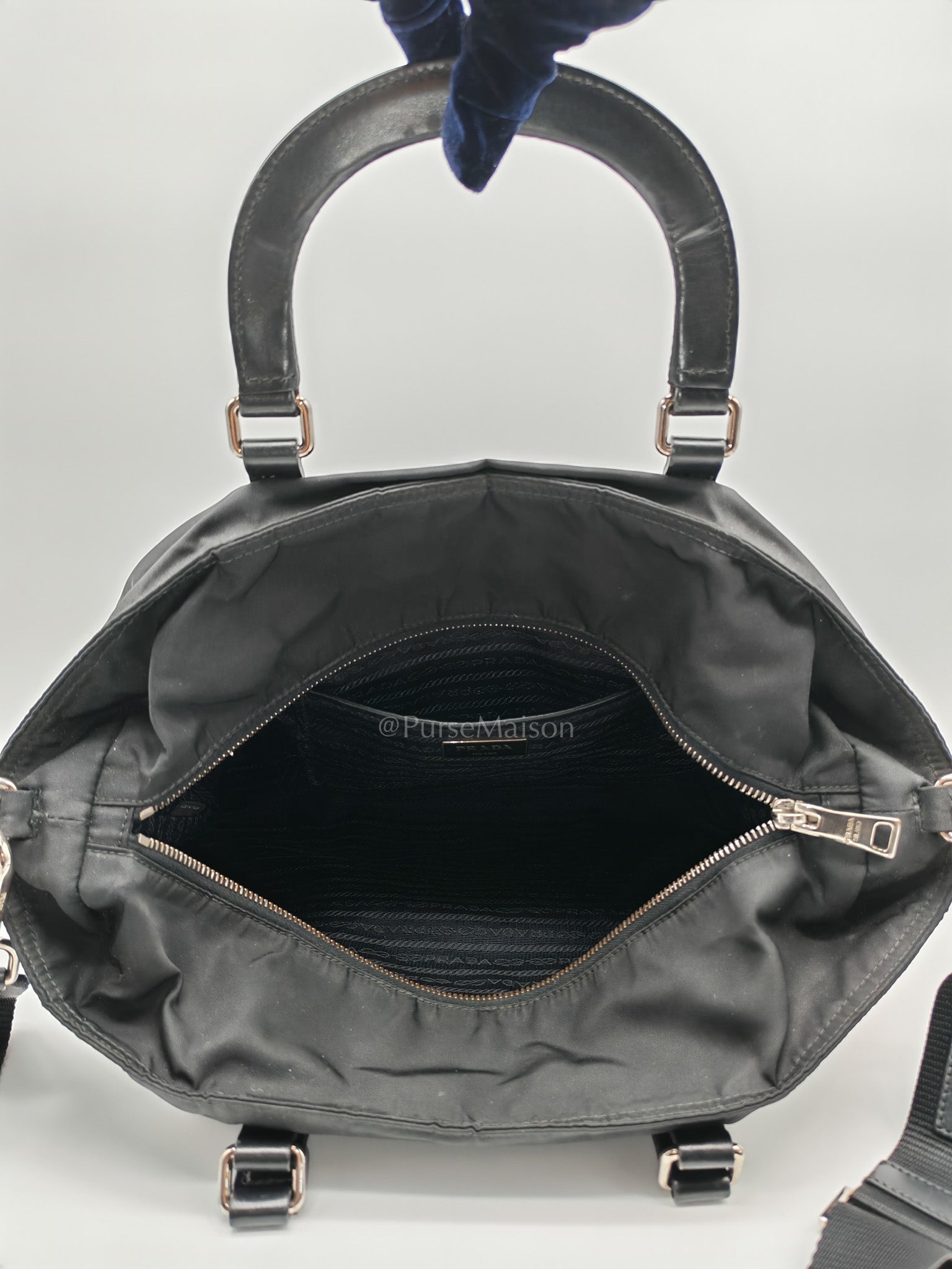 Prada BN1057 Boston Bag in Black Tessuto Nylon and Saffiano Leather Trim Silver Hardware | Purse Maison Luxury Bags Shop
