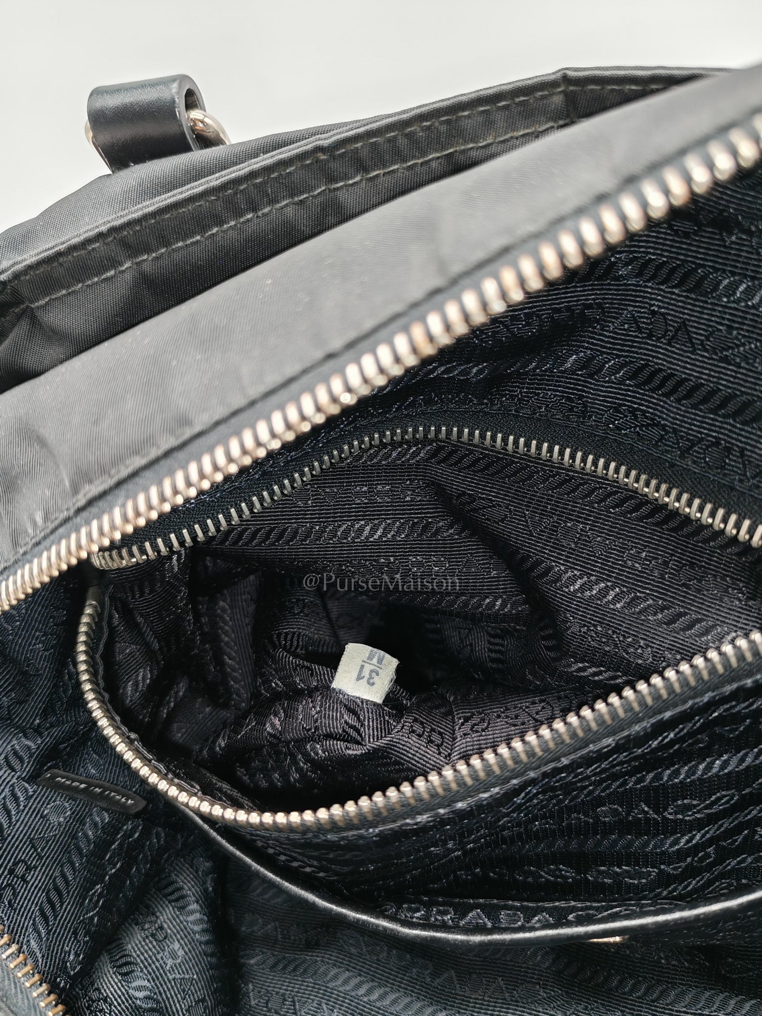 Prada BN1057 Boston Bag in Black Tessuto Nylon and Saffiano Leather Trim Silver Hardware | Purse Maison Luxury Bags Shop