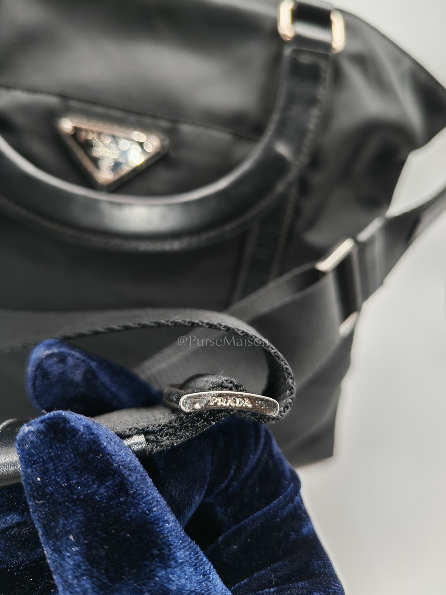 Prada BN1057 Boston Bag in Black Tessuto Nylon and Saffiano Leather Trim Silver Hardware | Purse Maison Luxury Bags Shop