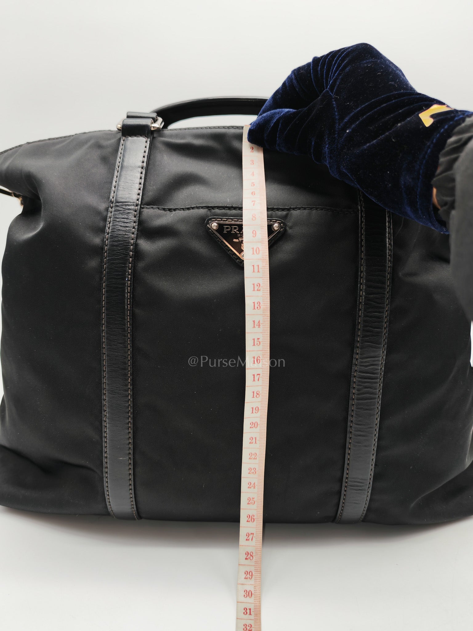 Prada BN1057 Boston Bag in Black Tessuto Nylon and Saffiano Leather Trim Silver Hardware | Purse Maison Luxury Bags Shop