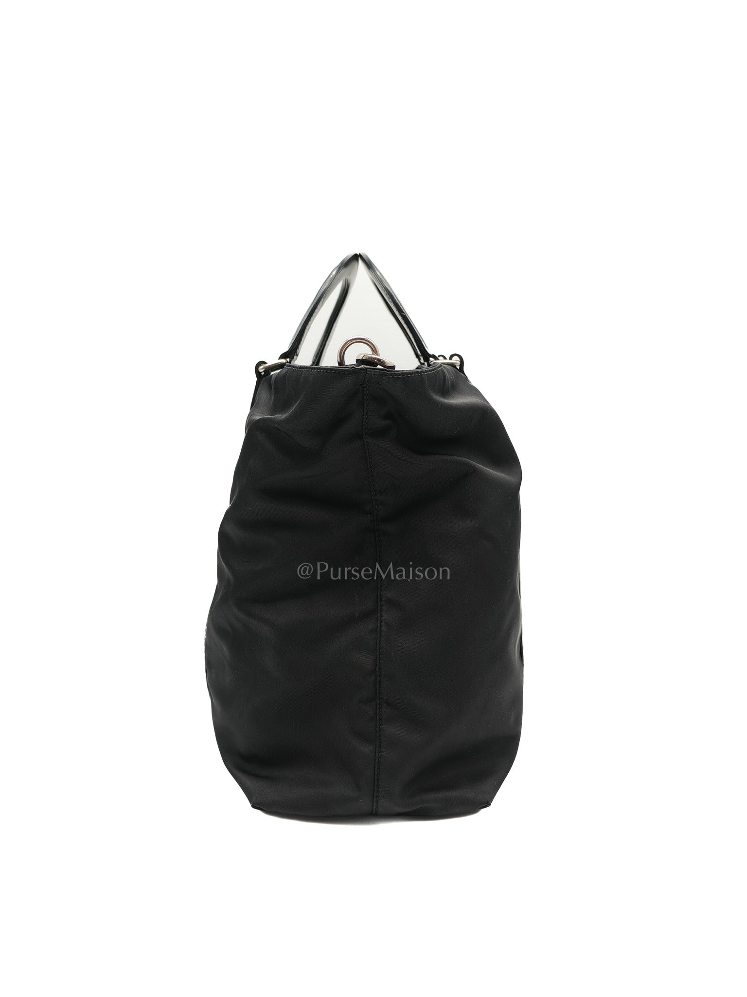 Prada BN1057 Boston Bag in Black Tessuto Nylon and Saffiano Leather Trim Silver Hardware | Purse Maison Luxury Bags Shop