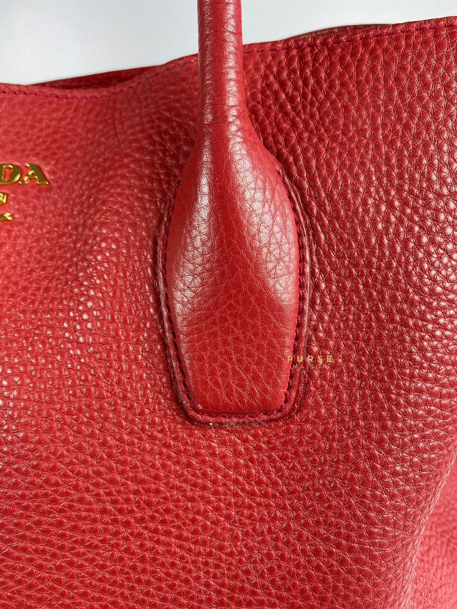 Prada BN2317 Vitello Daino Rosso Leather Tote Bag