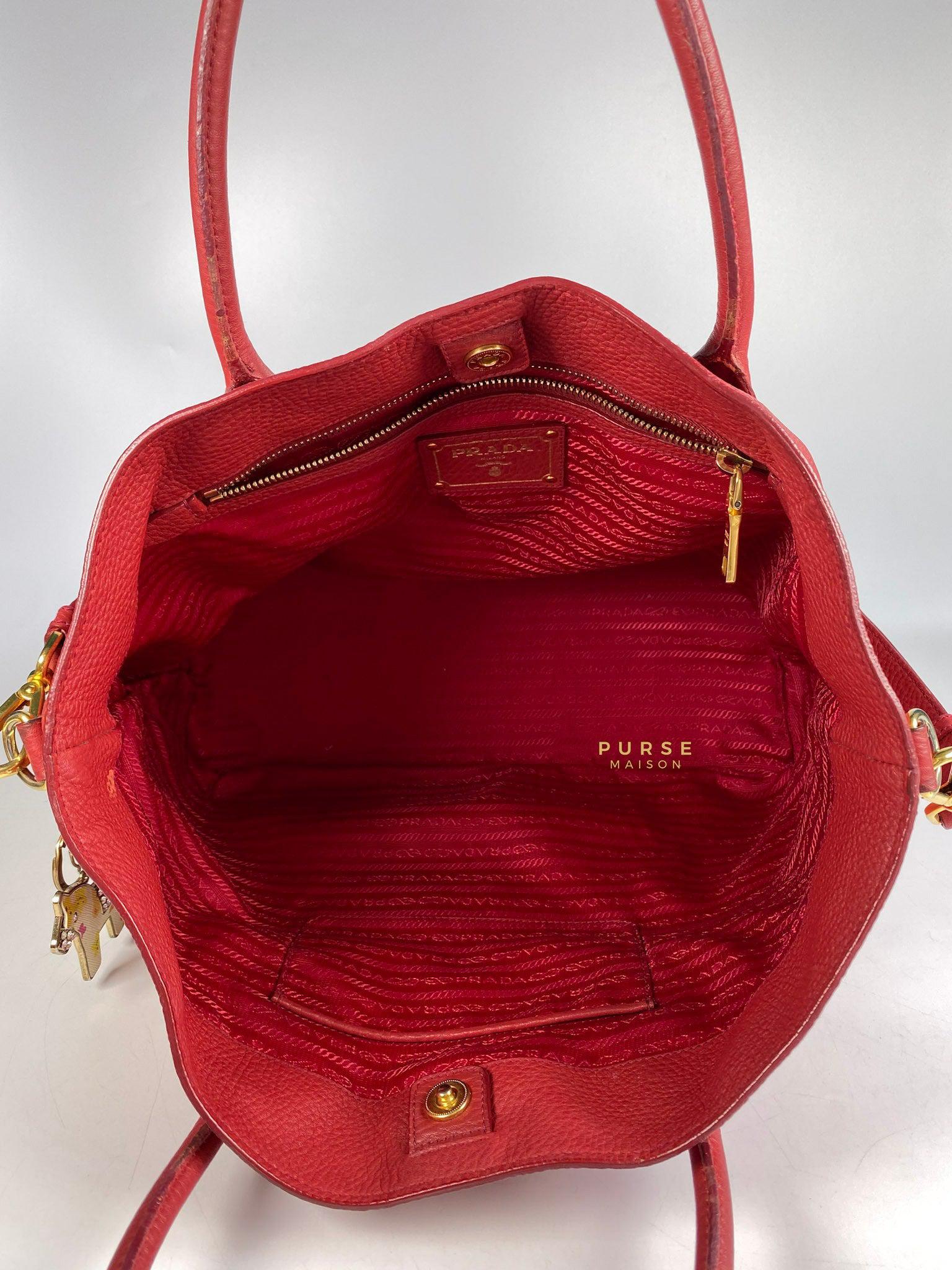 Prada BN2317 Vitello Daino Rosso Leather Tote Bag