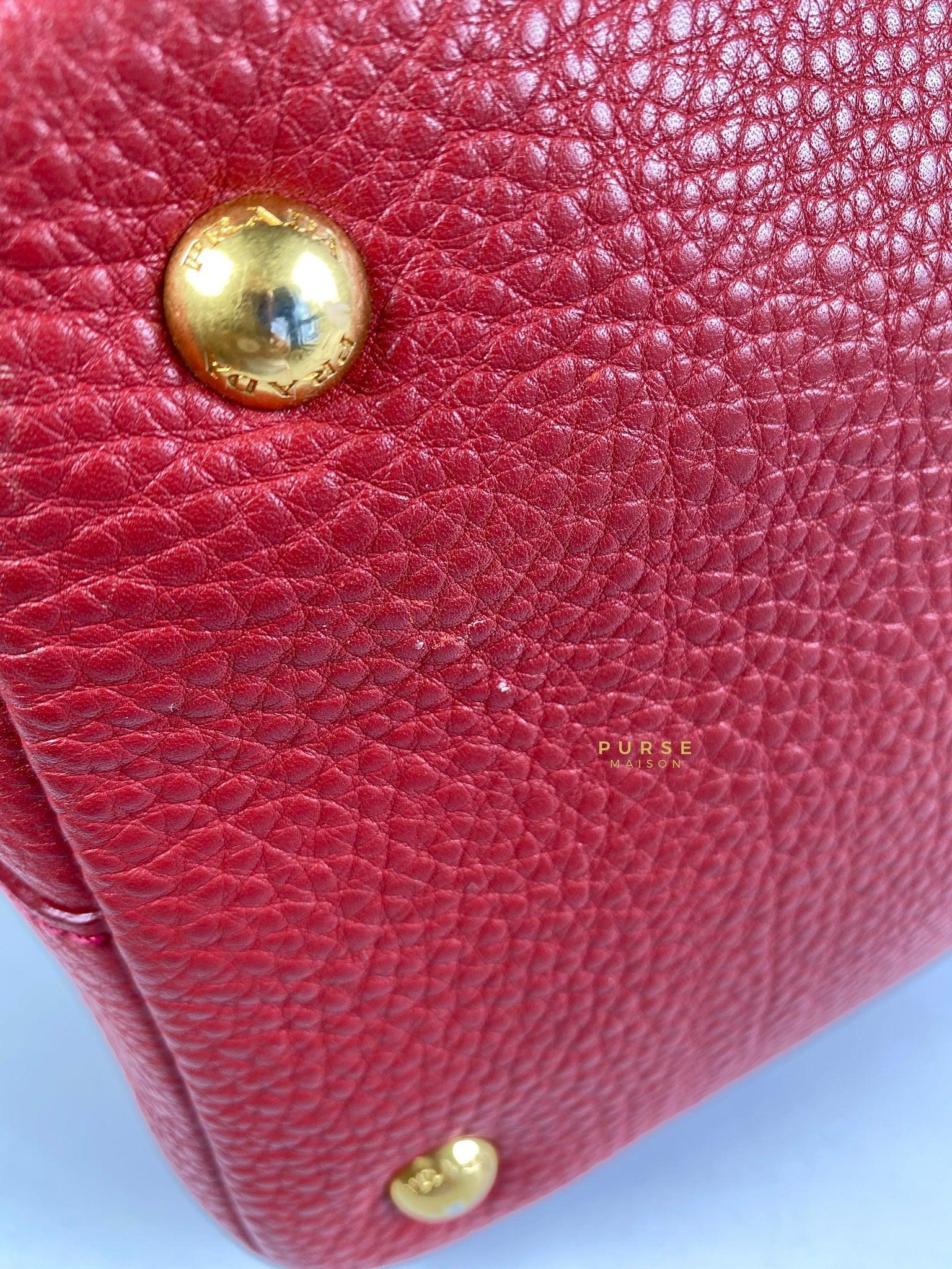 Prada BN2317 Vitello Daino Rosso Leather Tote Bag