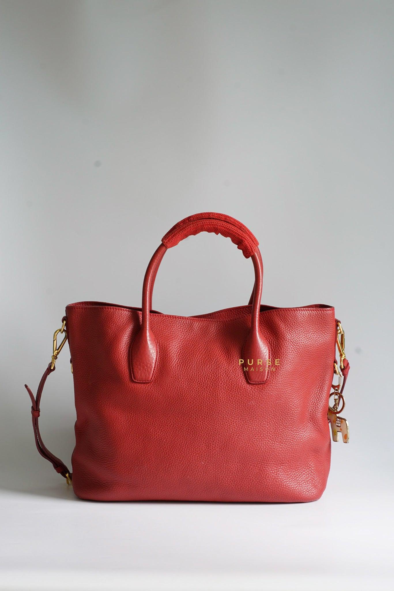 Prada BN2317 Vitello Daino Rosso Leather Tote Bag