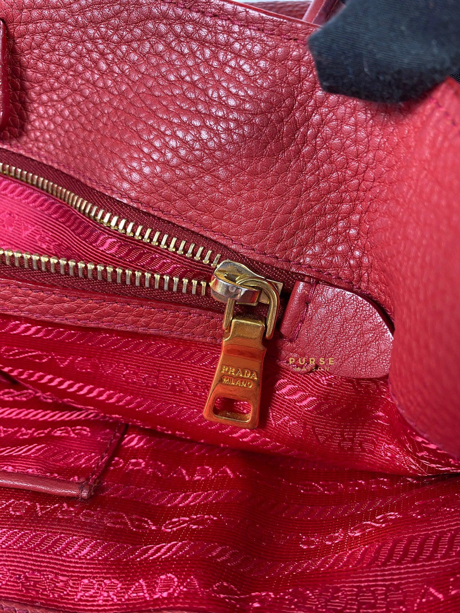 Prada BN2317 Vitello Daino Rosso Leather Tote Bag