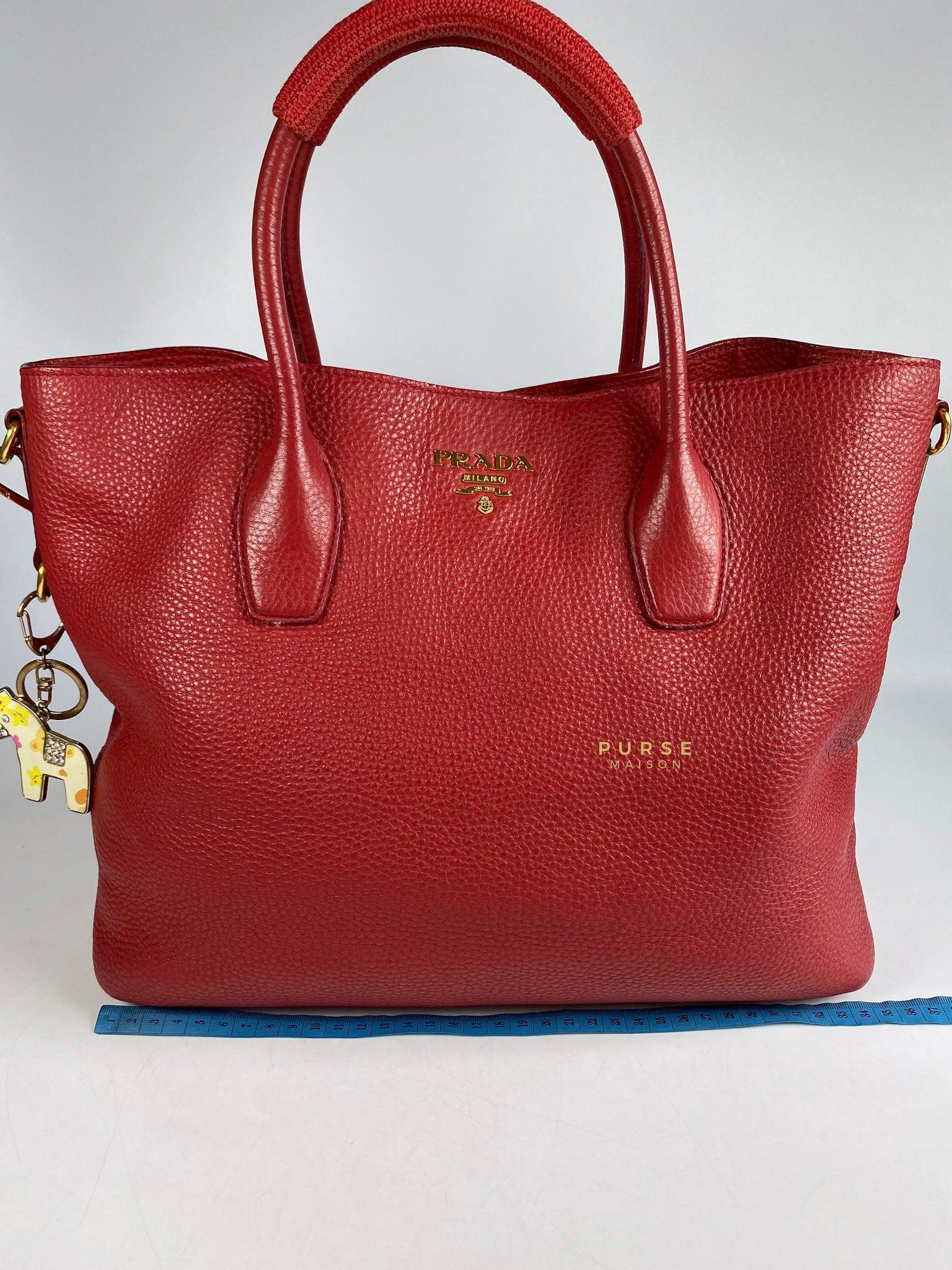 Prada BN2317 Vitello Daino Rosso Leather Tote Bag