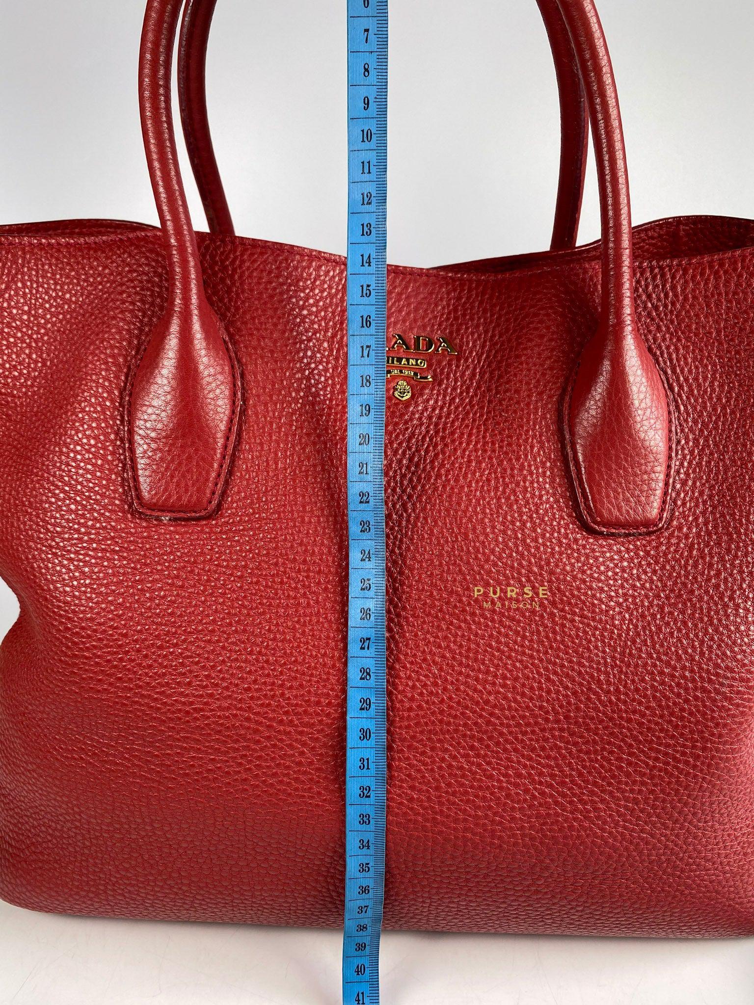 Prada BN2317 Vitello Daino Rosso Leather Tote Bag