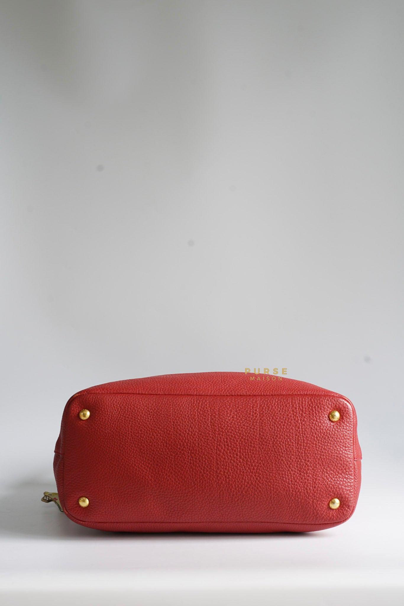Prada BN2317 Vitello Daino Rosso Leather Tote Bag