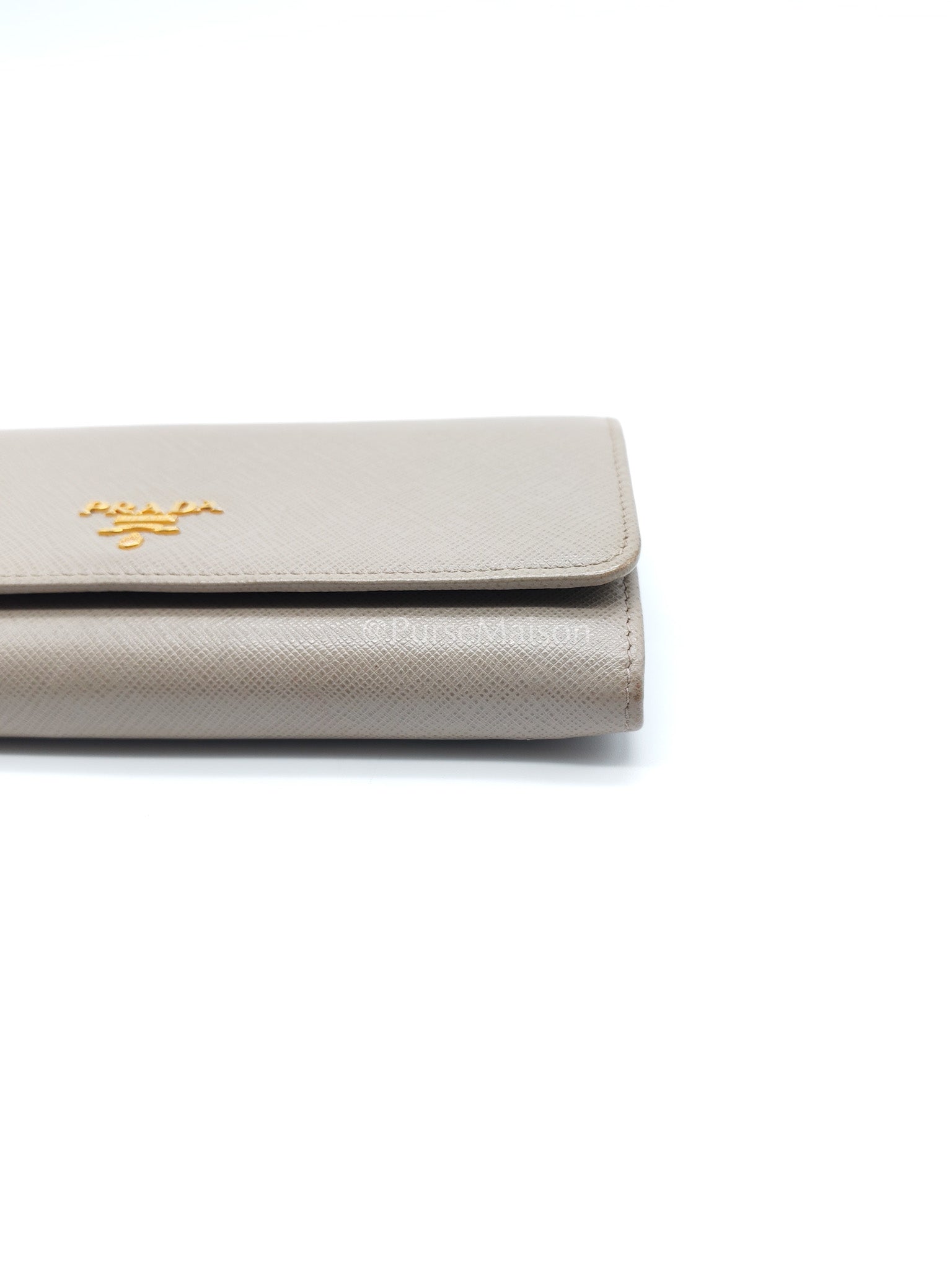 Prada Continental Flap Long Wallet in Light Beige Saffiano Leather and Gold Hardware | Purse Maison Luxury Bags Shop