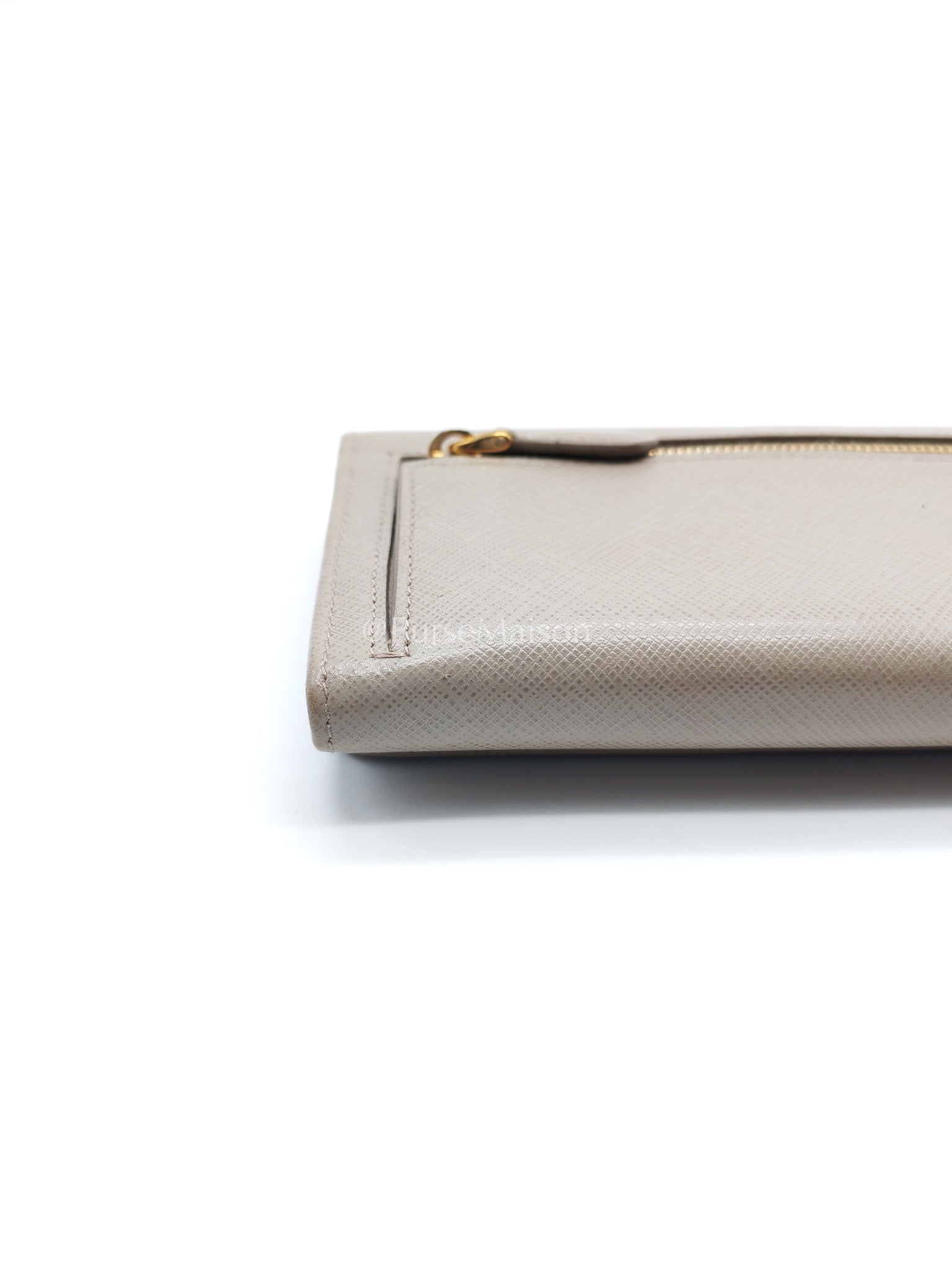 Prada Continental Flap Long Wallet in Light Beige Saffiano Leather and Gold Hardware | Purse Maison Luxury Bags Shop