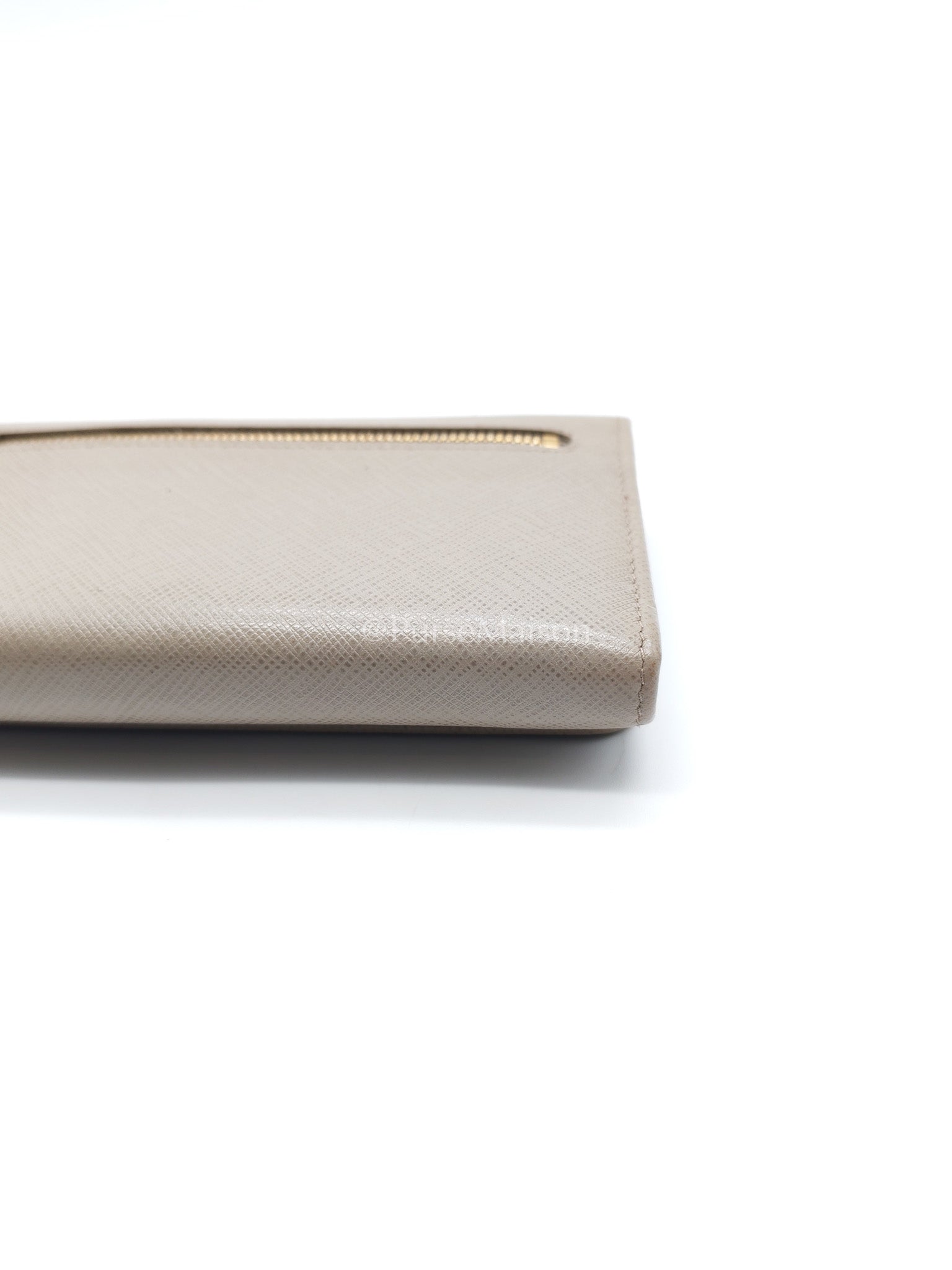Prada Continental Flap Long Wallet in Light Beige Saffiano Leather and Gold Hardware | Purse Maison Luxury Bags Shop