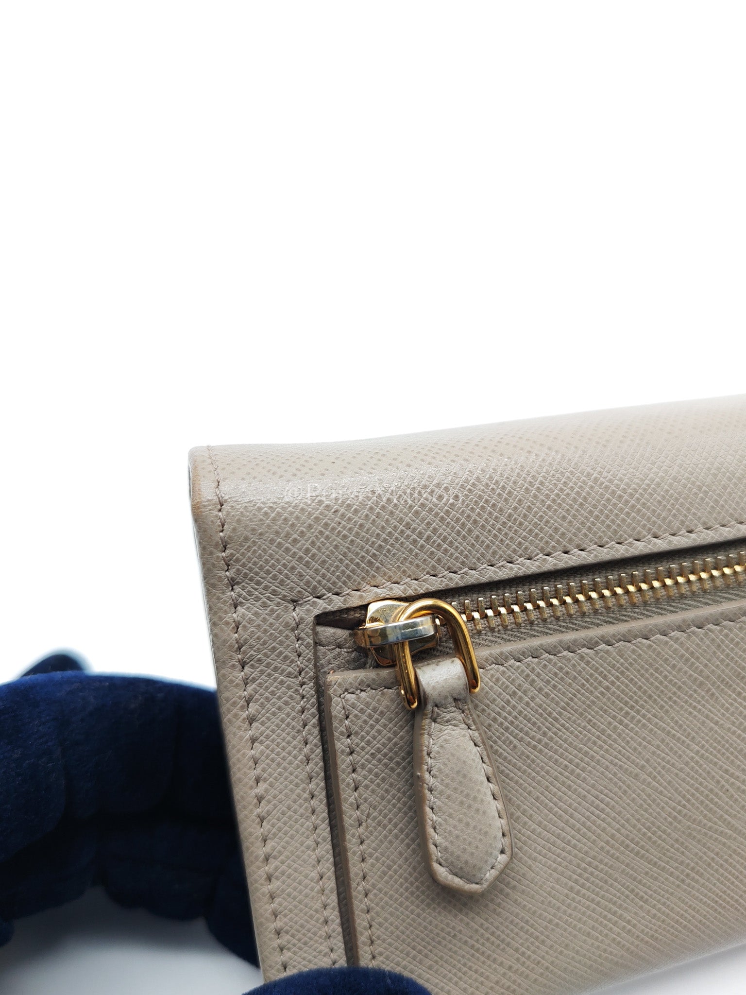 Prada Continental Flap Long Wallet in Light Beige Saffiano Leather and Gold Hardware | Purse Maison Luxury Bags Shop