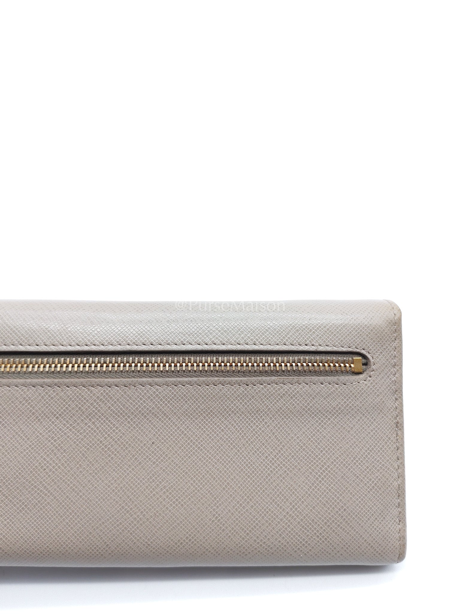 Prada Continental Flap Long Wallet in Light Beige Saffiano Leather and Gold Hardware | Purse Maison Luxury Bags Shop