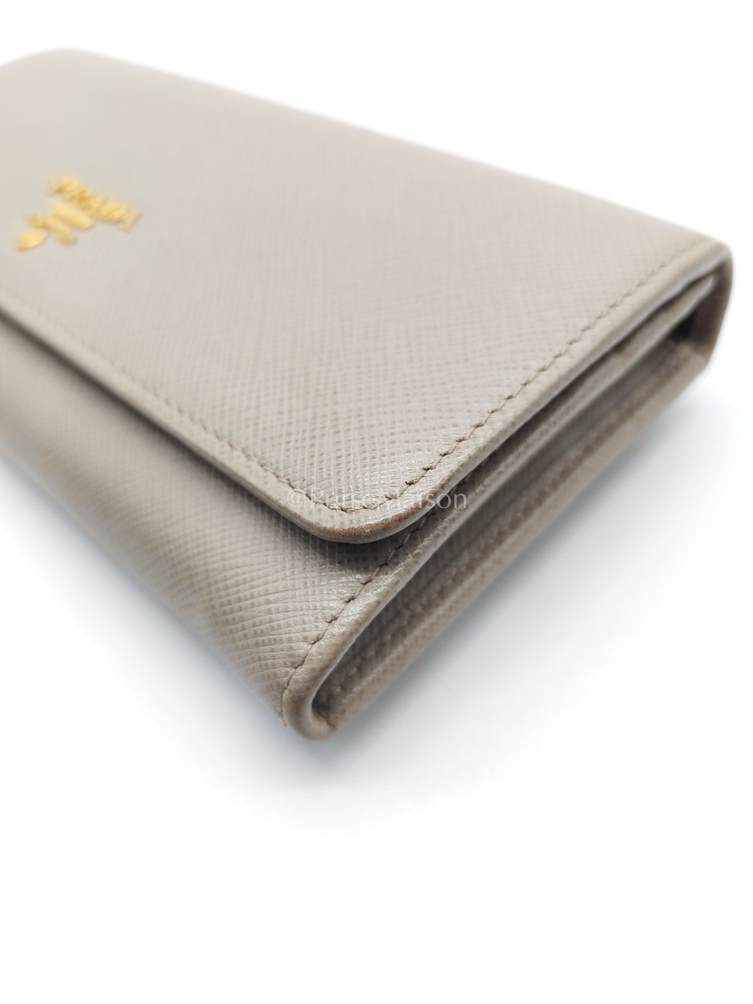 Prada Continental Flap Long Wallet in Light Beige Saffiano Leather and Gold Hardware | Purse Maison Luxury Bags Shop