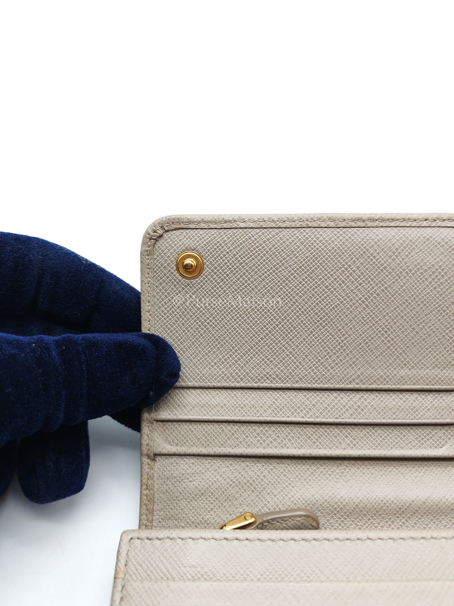 Prada Continental Flap Long Wallet in Light Beige Saffiano Leather and Gold Hardware | Purse Maison Luxury Bags Shop