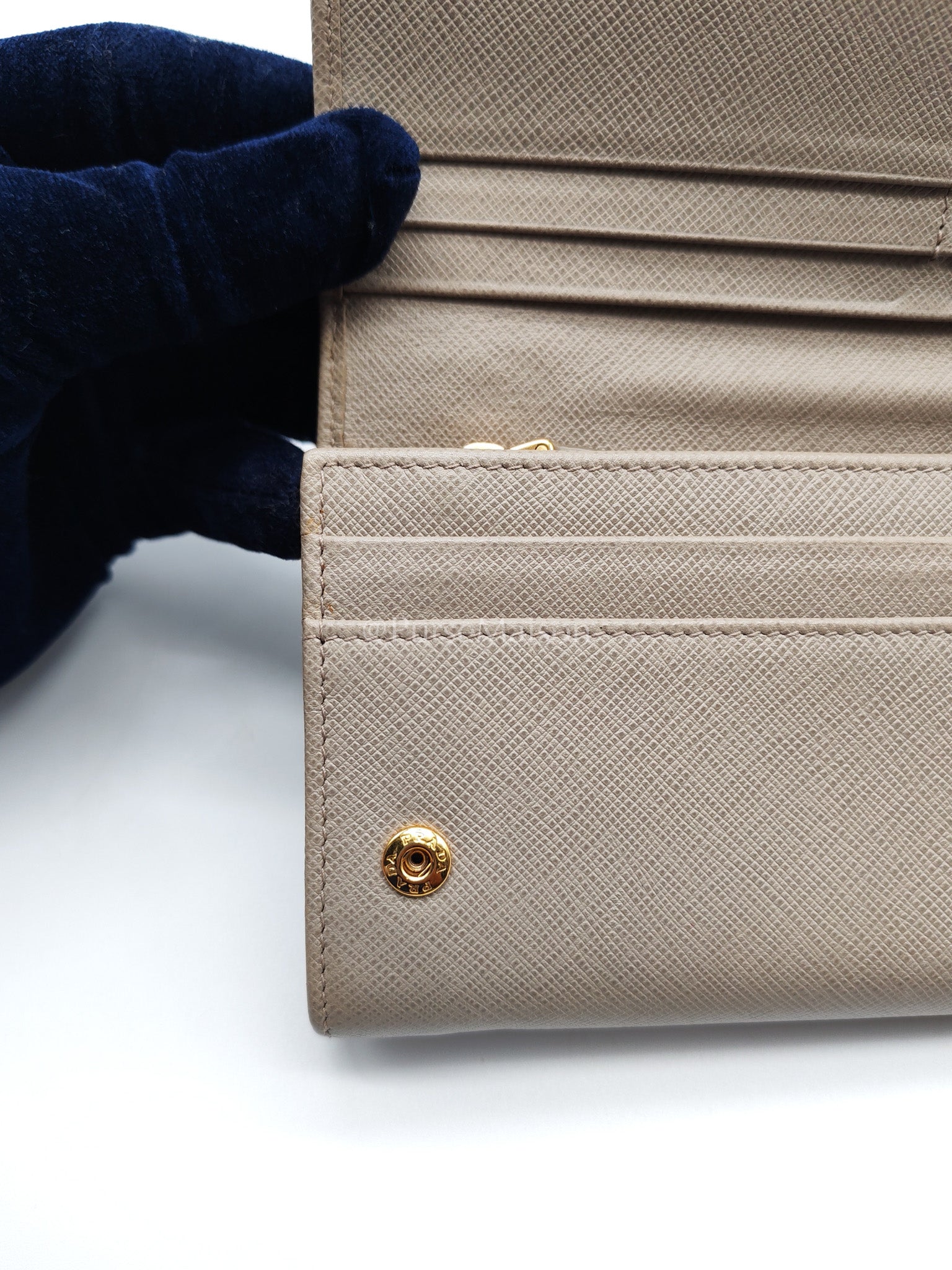 Prada Continental Flap Long Wallet in Light Beige Saffiano Leather and Gold Hardware | Purse Maison Luxury Bags Shop