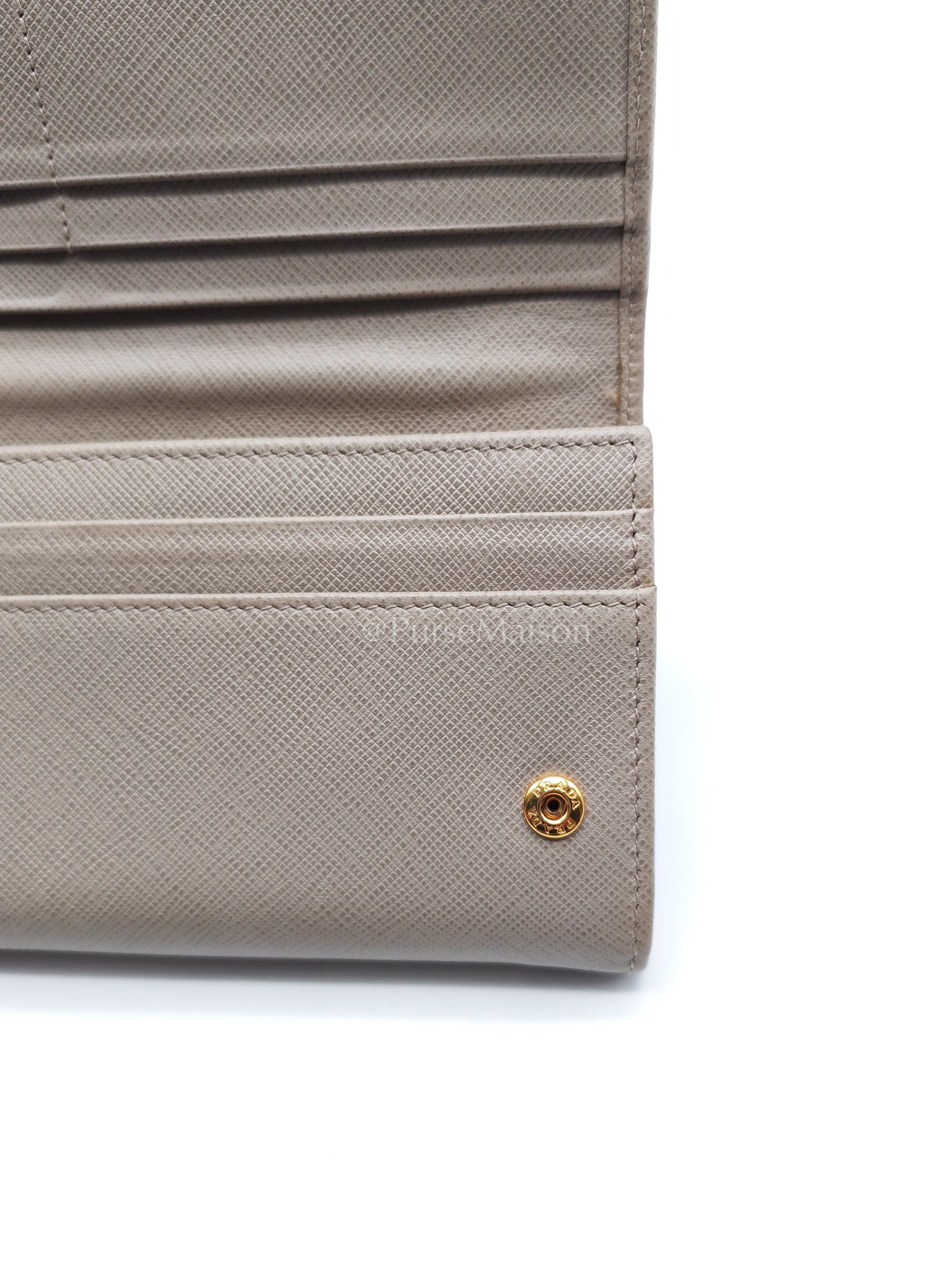 Prada Continental Flap Long Wallet in Light Beige Saffiano Leather and Gold Hardware | Purse Maison Luxury Bags Shop