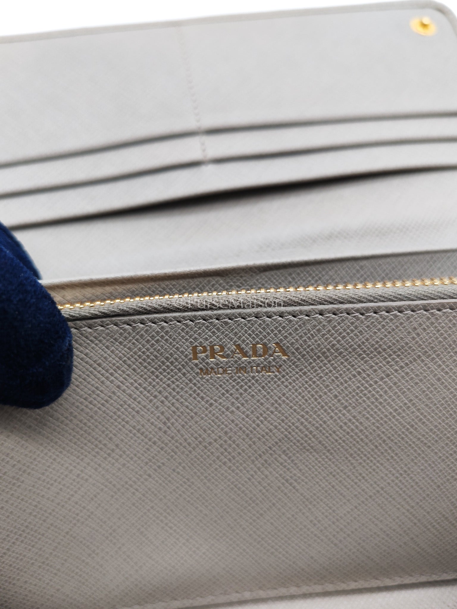 Prada Continental Flap Long Wallet in Light Beige Saffiano Leather and Gold Hardware | Purse Maison Luxury Bags Shop