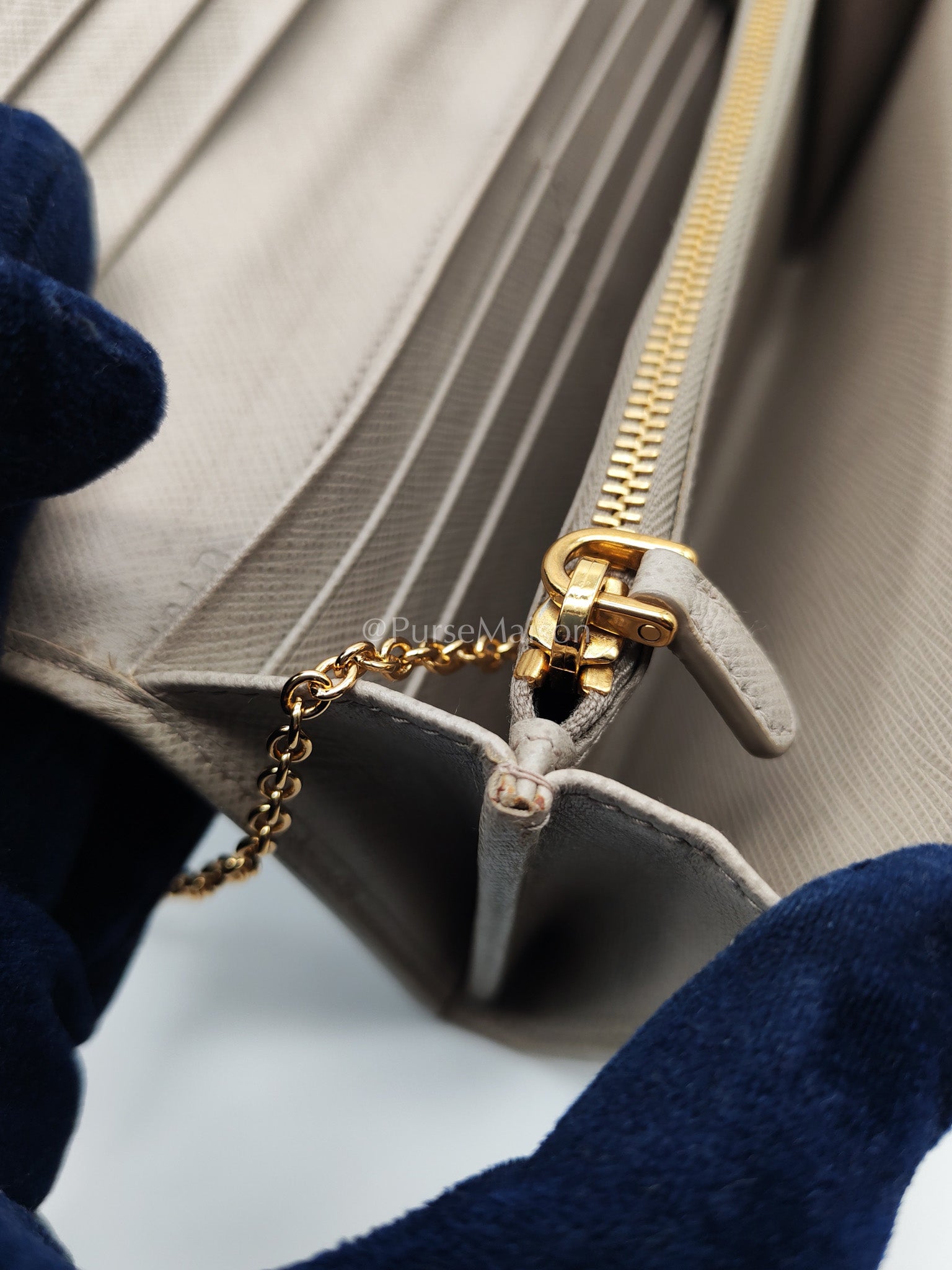 Prada Continental Flap Long Wallet in Light Beige Saffiano Leather and Gold Hardware | Purse Maison Luxury Bags Shop