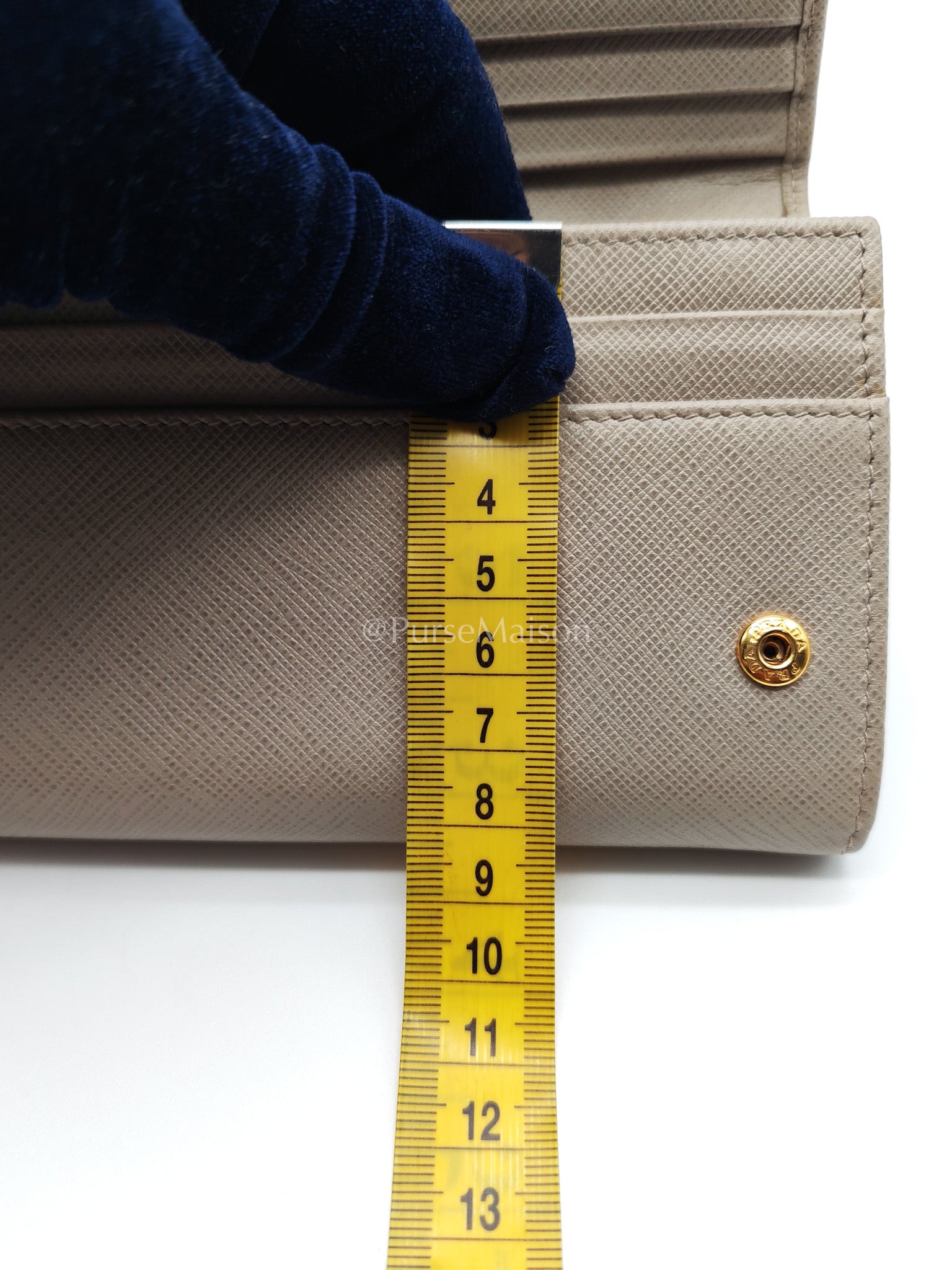 Prada Continental Flap Long Wallet in Light Beige Saffiano Leather and Gold Hardware | Purse Maison Luxury Bags Shop