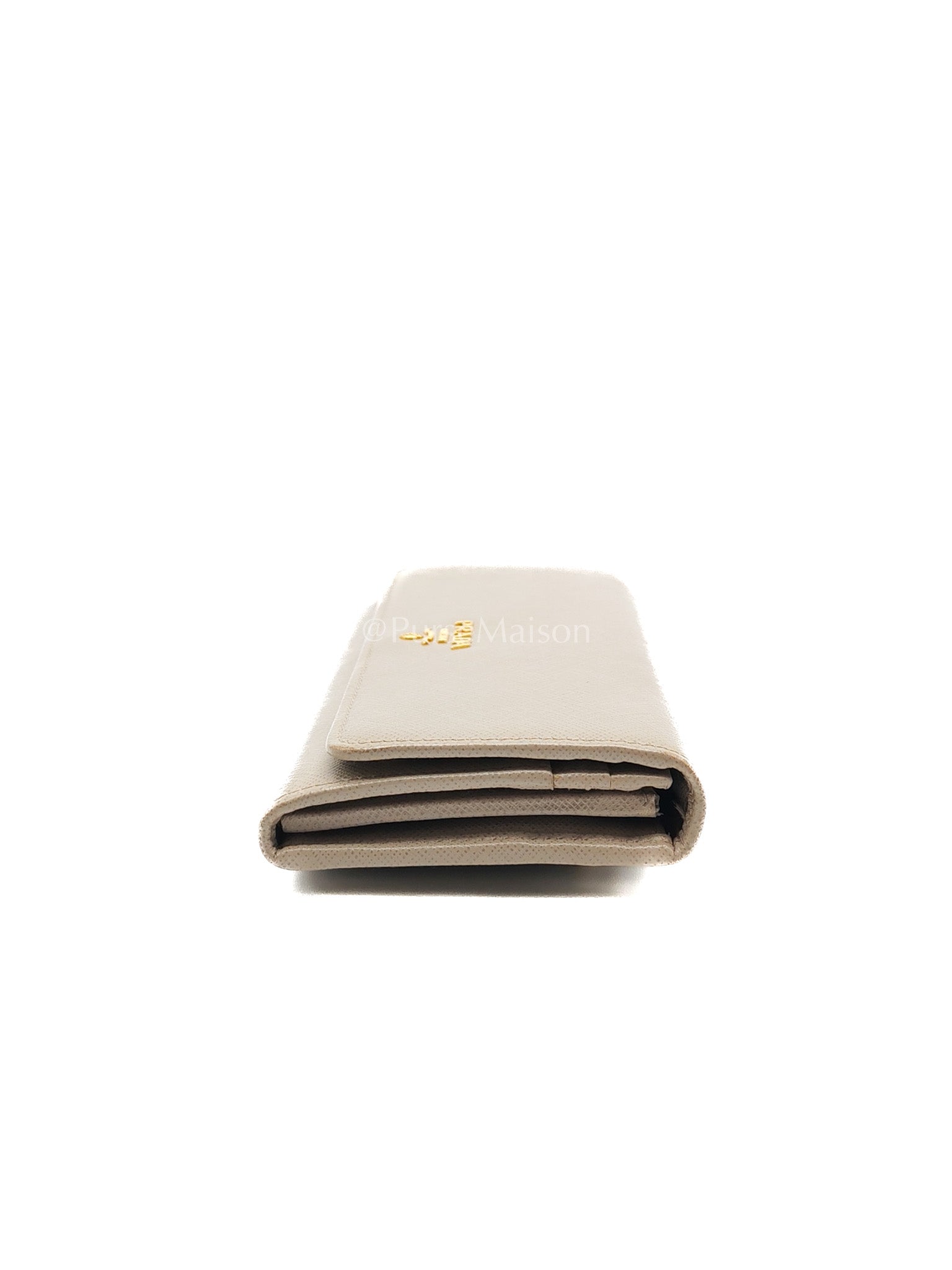 Prada Continental Flap Long Wallet in Light Beige Saffiano Leather and Gold Hardware | Purse Maison Luxury Bags Shop