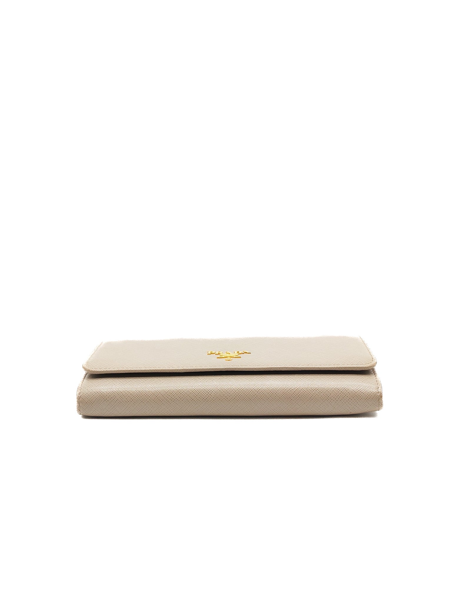 Prada Continental Flap Long Wallet in Light Beige Saffiano Leather and Gold Hardware | Purse Maison Luxury Bags Shop