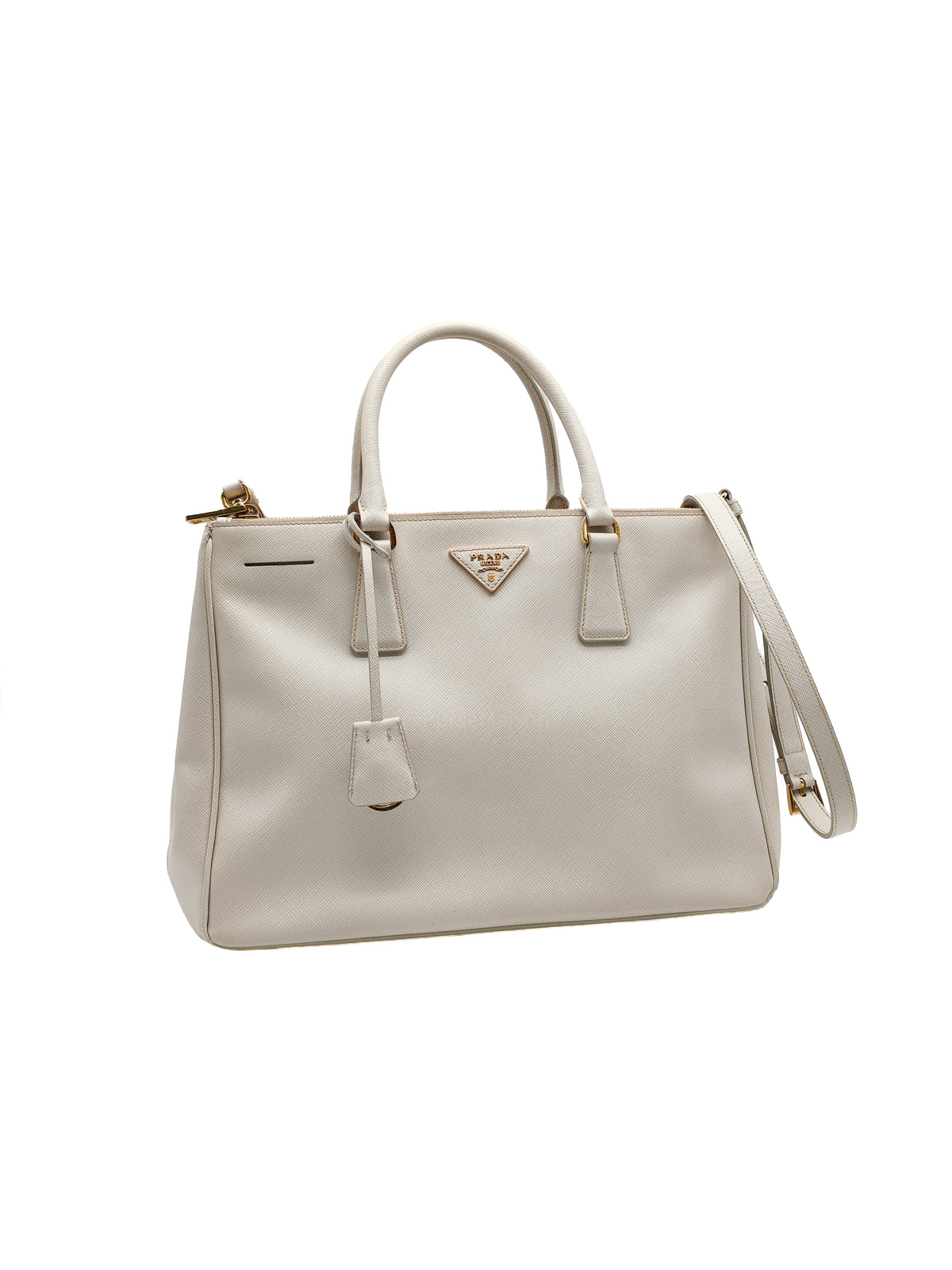 Prada Double Zip Tote Bag in White Galleria Saffiano Leather and Gold Hardware | Purse Maison Luxury Bags Shop