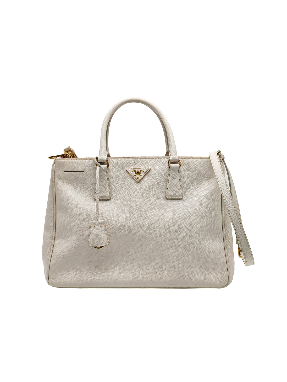 Prada Double Zip Tote Bag in White Galleria Saffiano Leather and Gold Hardware | Purse Maison Luxury Bags Shop