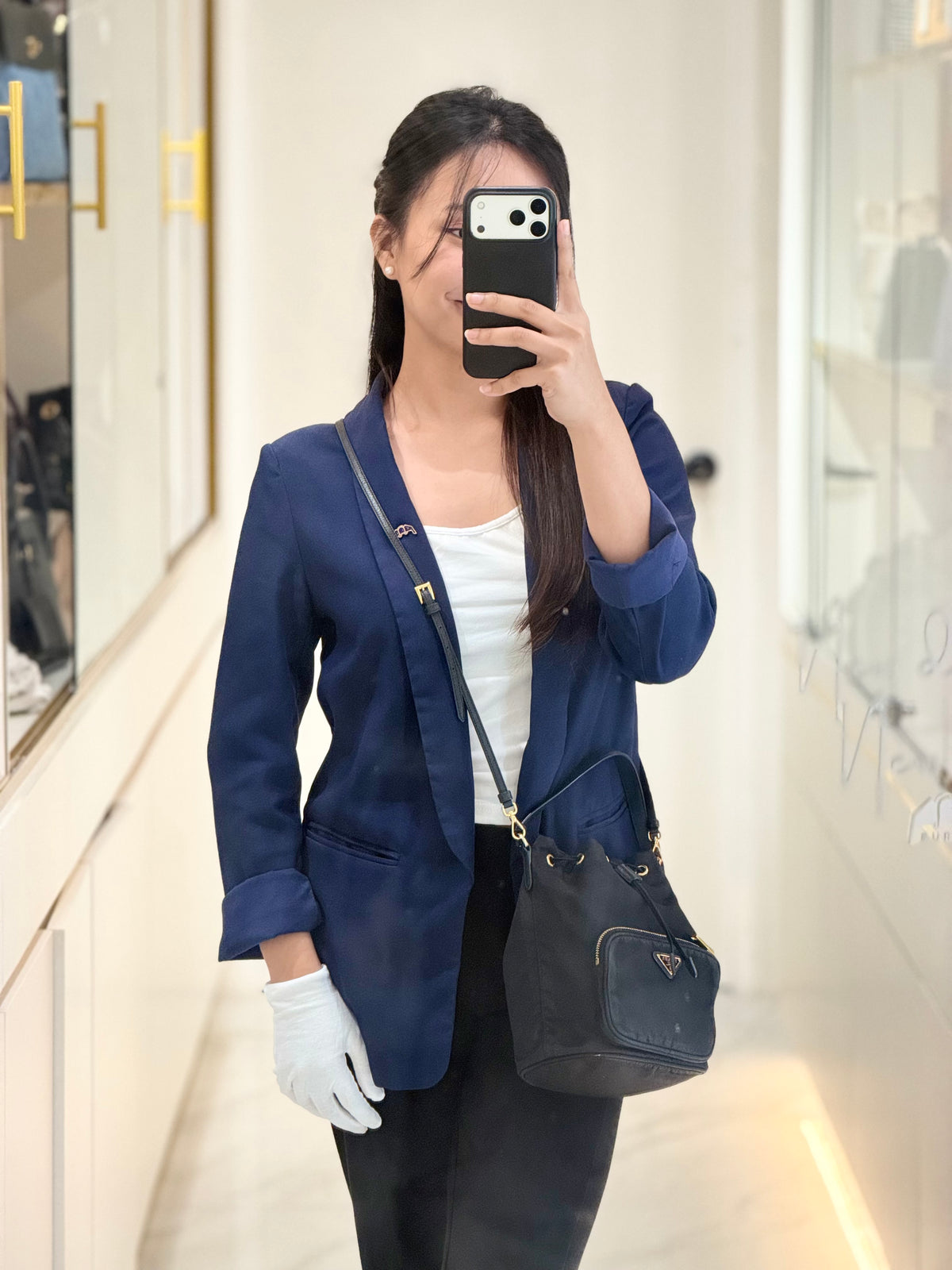 Prada Duet Re-Nylon bucket Bag Small in Black Tessuto Nylon and Gold Hardware | Purse Maison Luxury Bags Shop