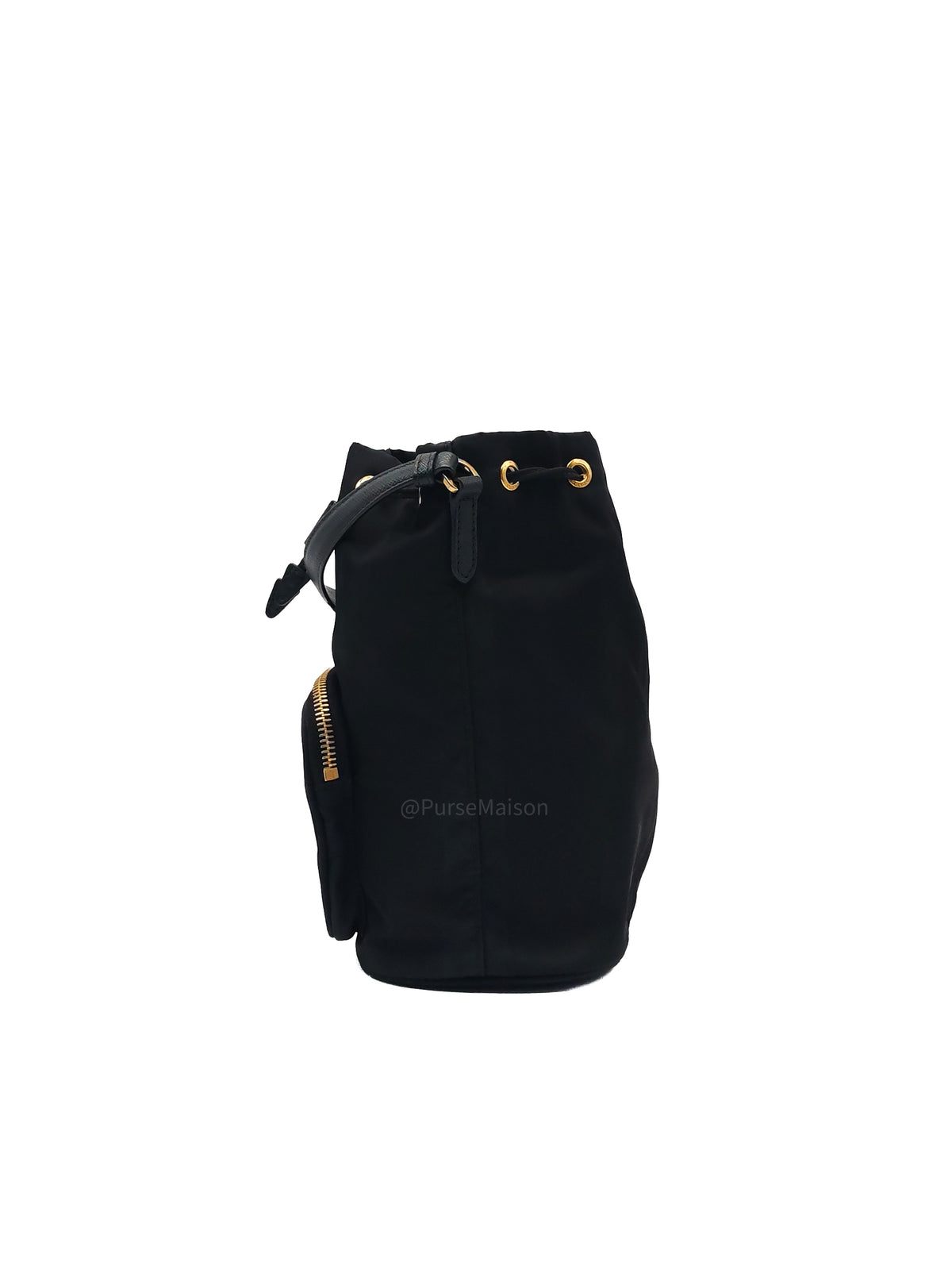 Prada Duet Re-Nylon bucket Bag Small in Black Tessuto Nylon and Gold Hardware | Purse Maison Luxury Bags Shop