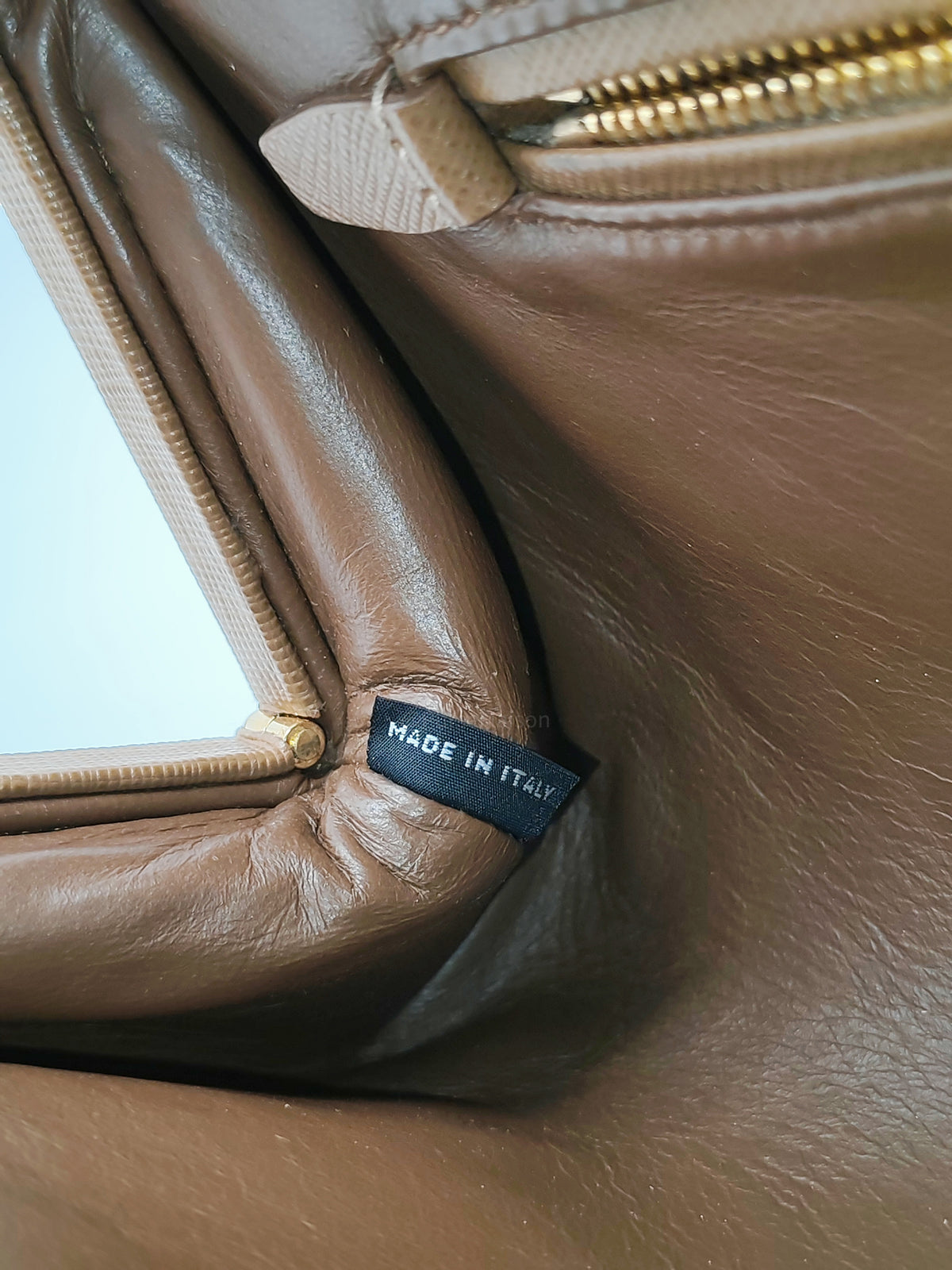 Prada Envelope Clutch in Brown Saffiano Leather and Gold Hardware | Purse Maison Luxury Bags Shop