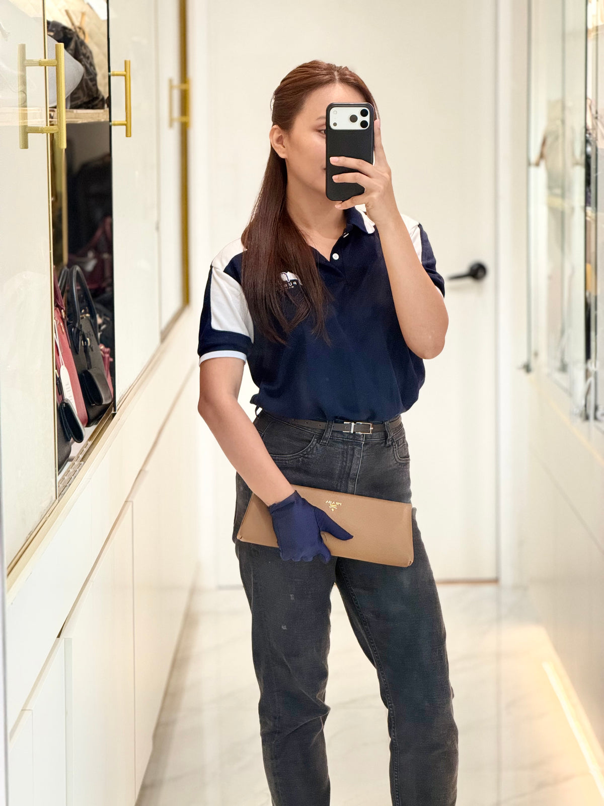 Prada Envelope Clutch in Brown Saffiano Leather and Gold Hardware | Purse Maison Luxury Bags Shop