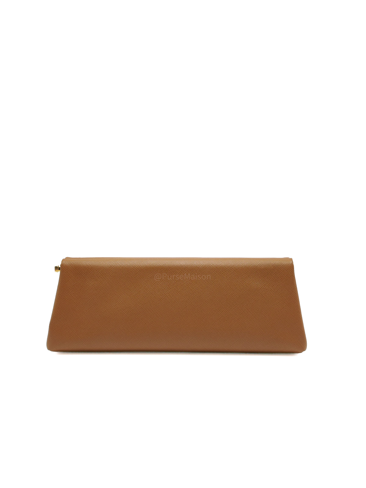 Prada Envelope Clutch in Brown Saffiano Leather and Gold Hardware | Purse Maison Luxury Bags Shop