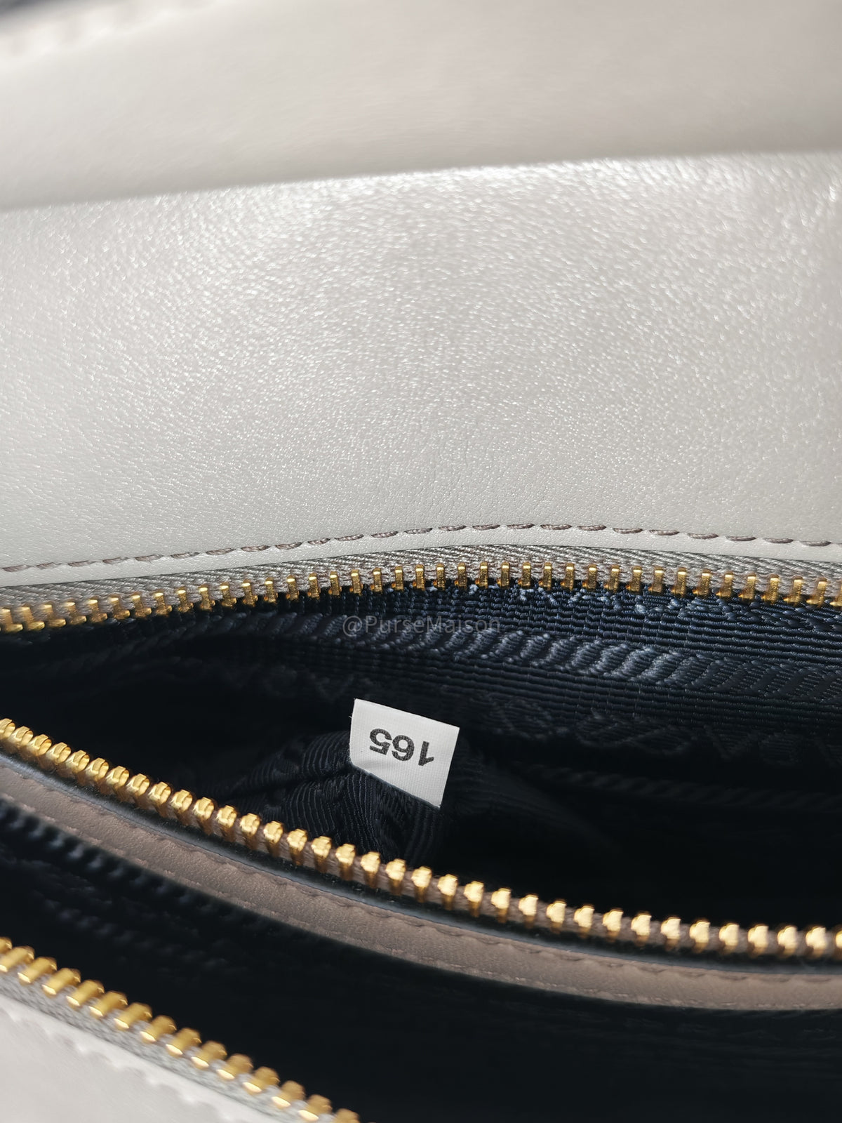 Prada Front Pocket Double-Zip Lux Tote Bag in Argilla Grey Saffiano Leather and Gold Hardware | Purse Maison Luxury Bags Shop